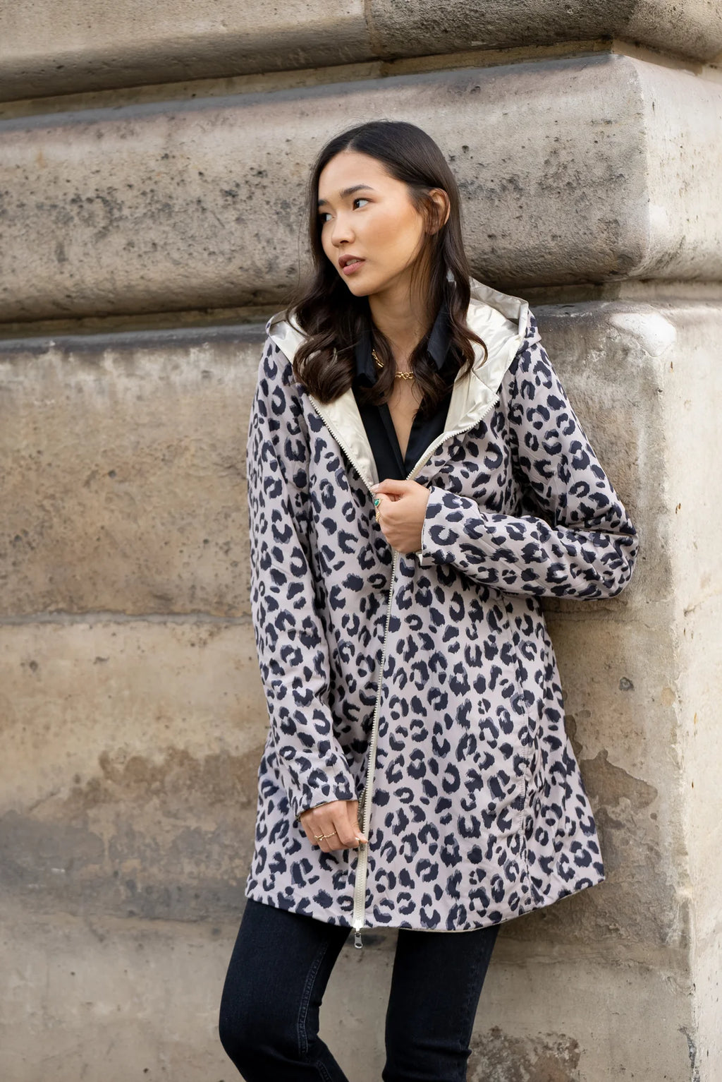 Imperméable rembourré mi-saison Laura Jo doré/léopard- Victoria long