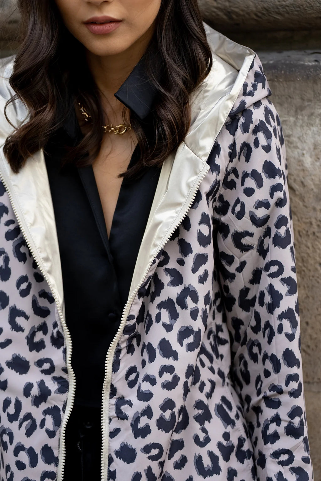 Imperméable rembourré mi-saison Laura Jo doré/léopard- Victoria long