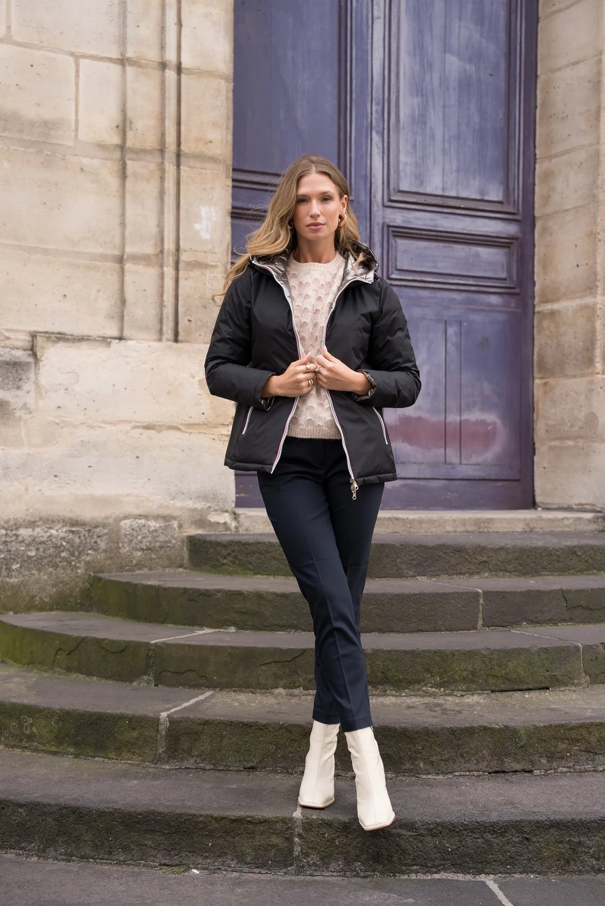 Doudoune réversible brillante Laura Jo - Ava noir/bronze court