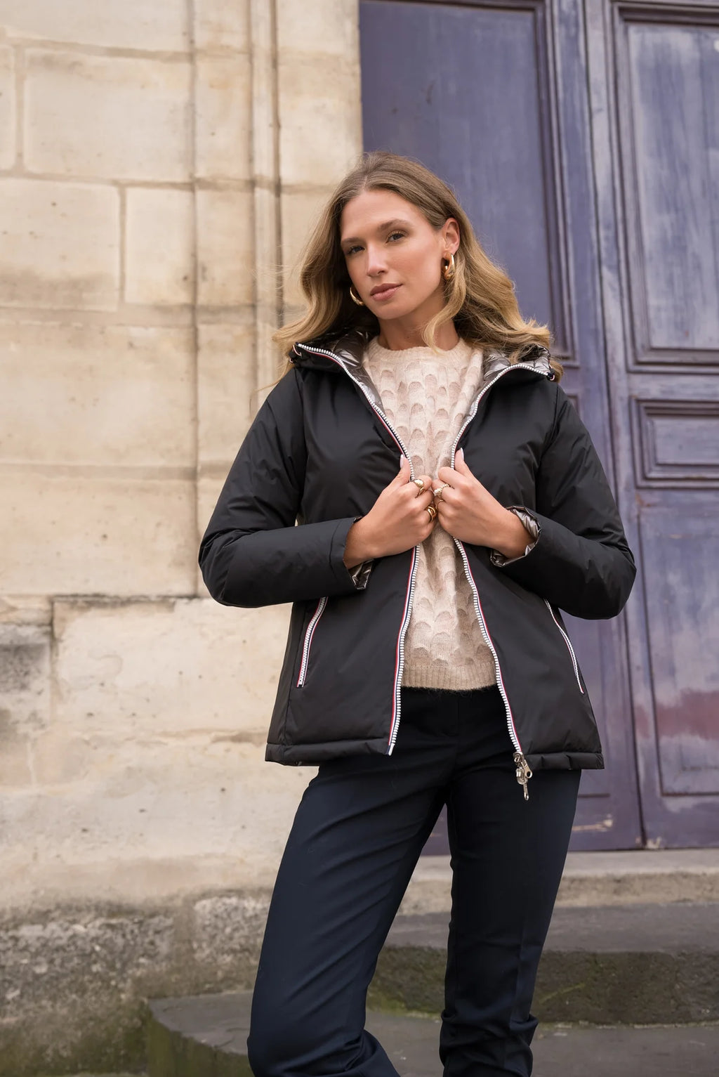 Doudoune réversible brillante Laura Jo - Ava noir/bronze court