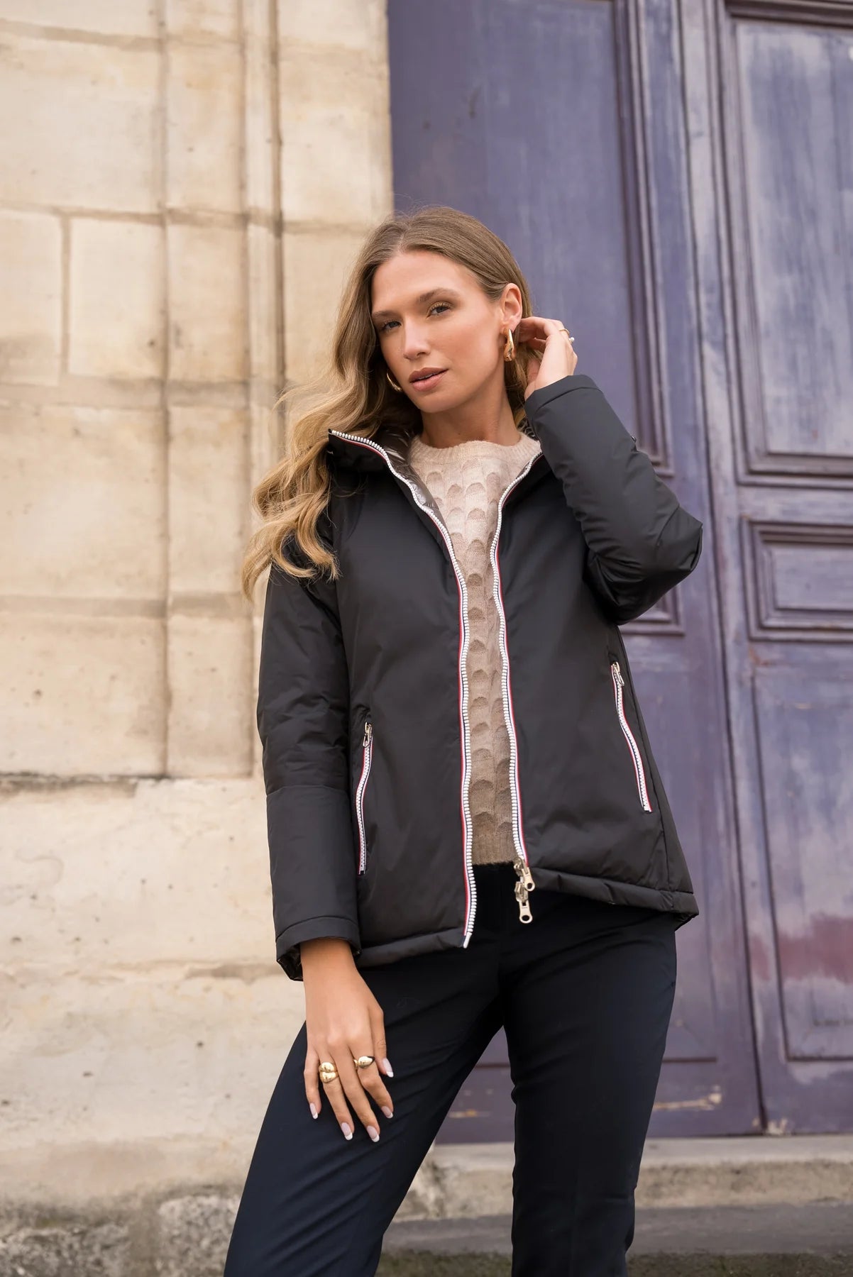 Doudoune réversible brillante Laura Jo - Ava noir/bronze court