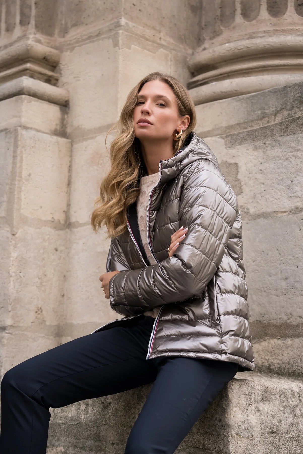 Doudoune réversible brillante Laura Jo - Ava noir/bronze court