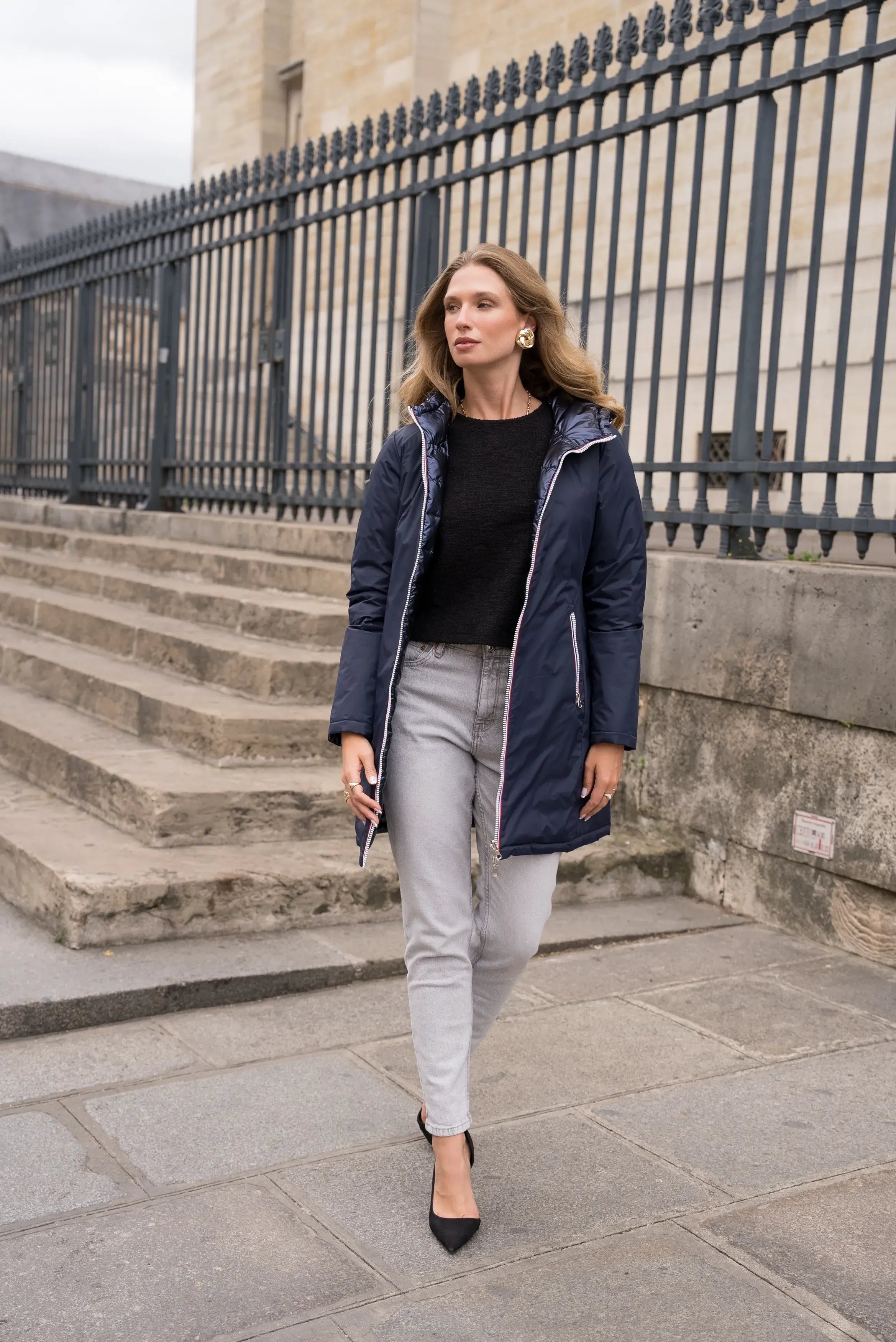 Doudoune réversible brillante Laura Jo - Ava marine long