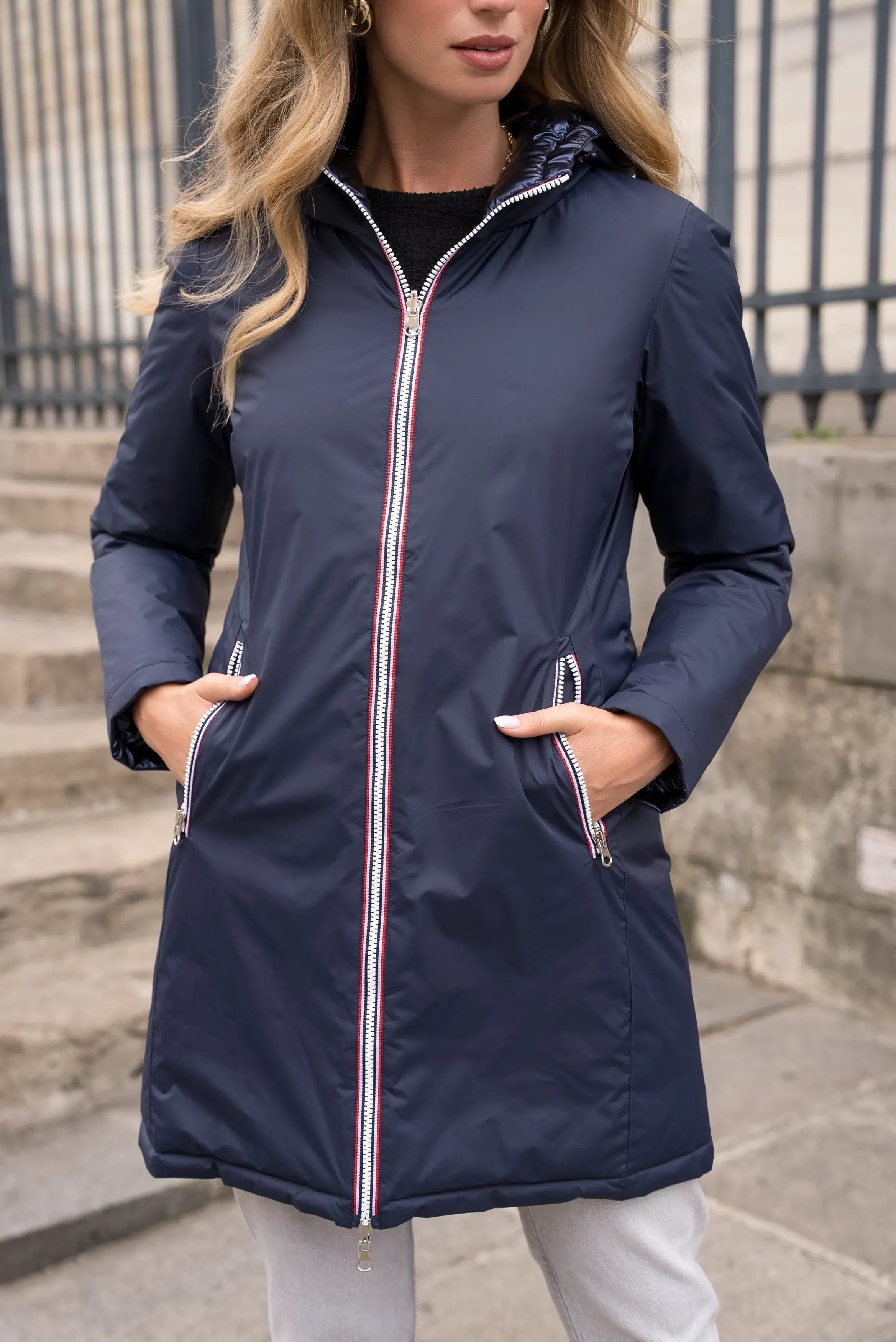 Doudoune réversible brillante Laura Jo - Ava marine long