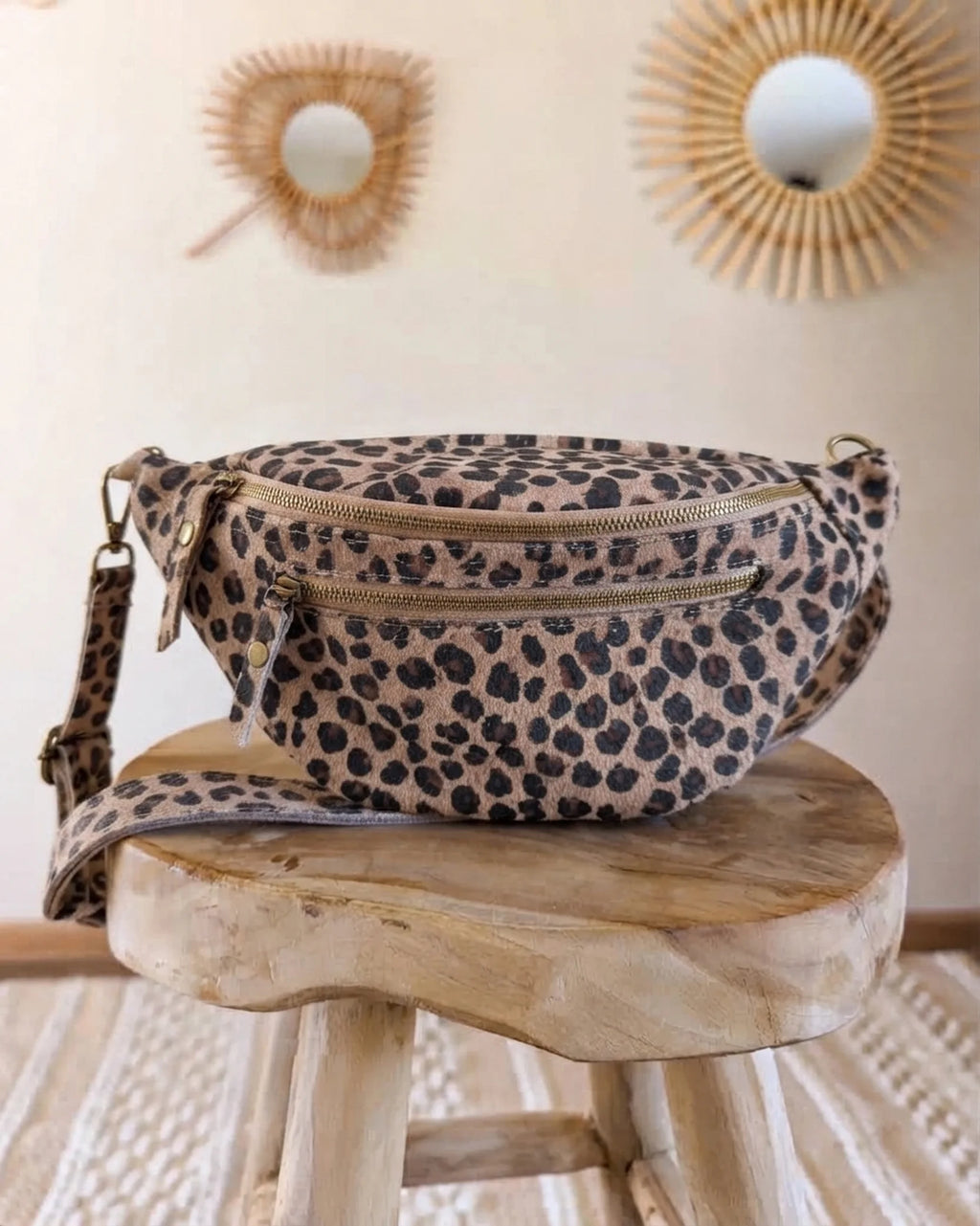 Sac banane en cuir velours - Hunter léopard