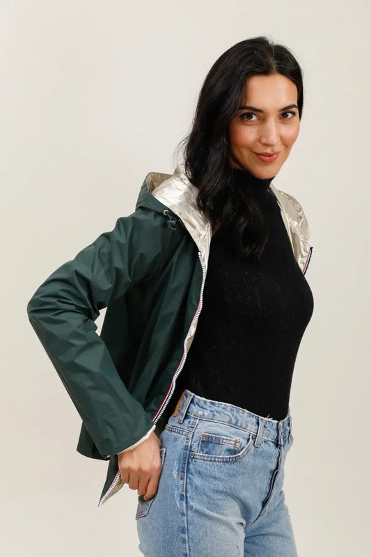 Imperméable réversible Laura Jo vert forêt/doré - Elena courte