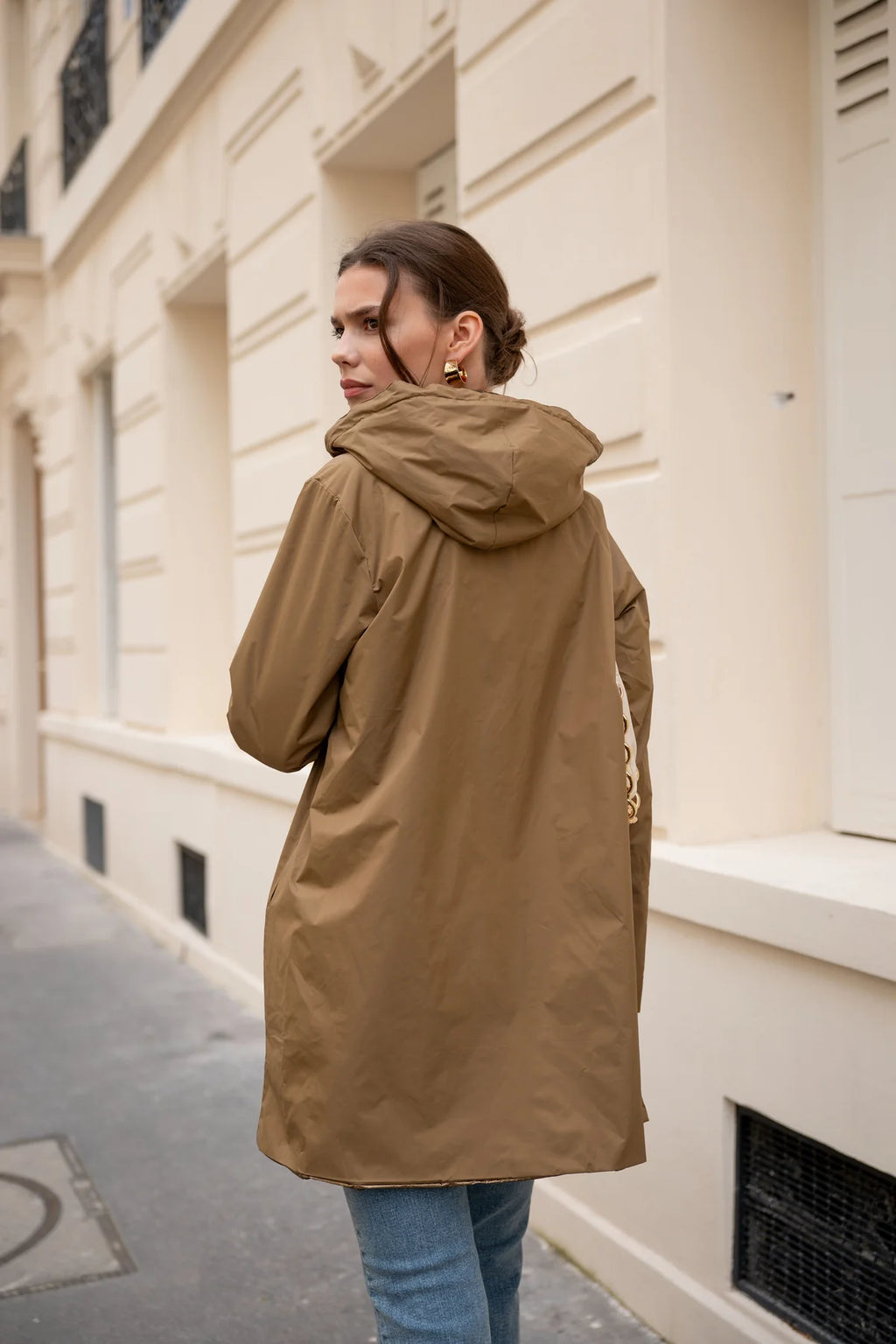 Imperméable rembourré mi-saison Laura Jo camel mat/brillant - Victoria long