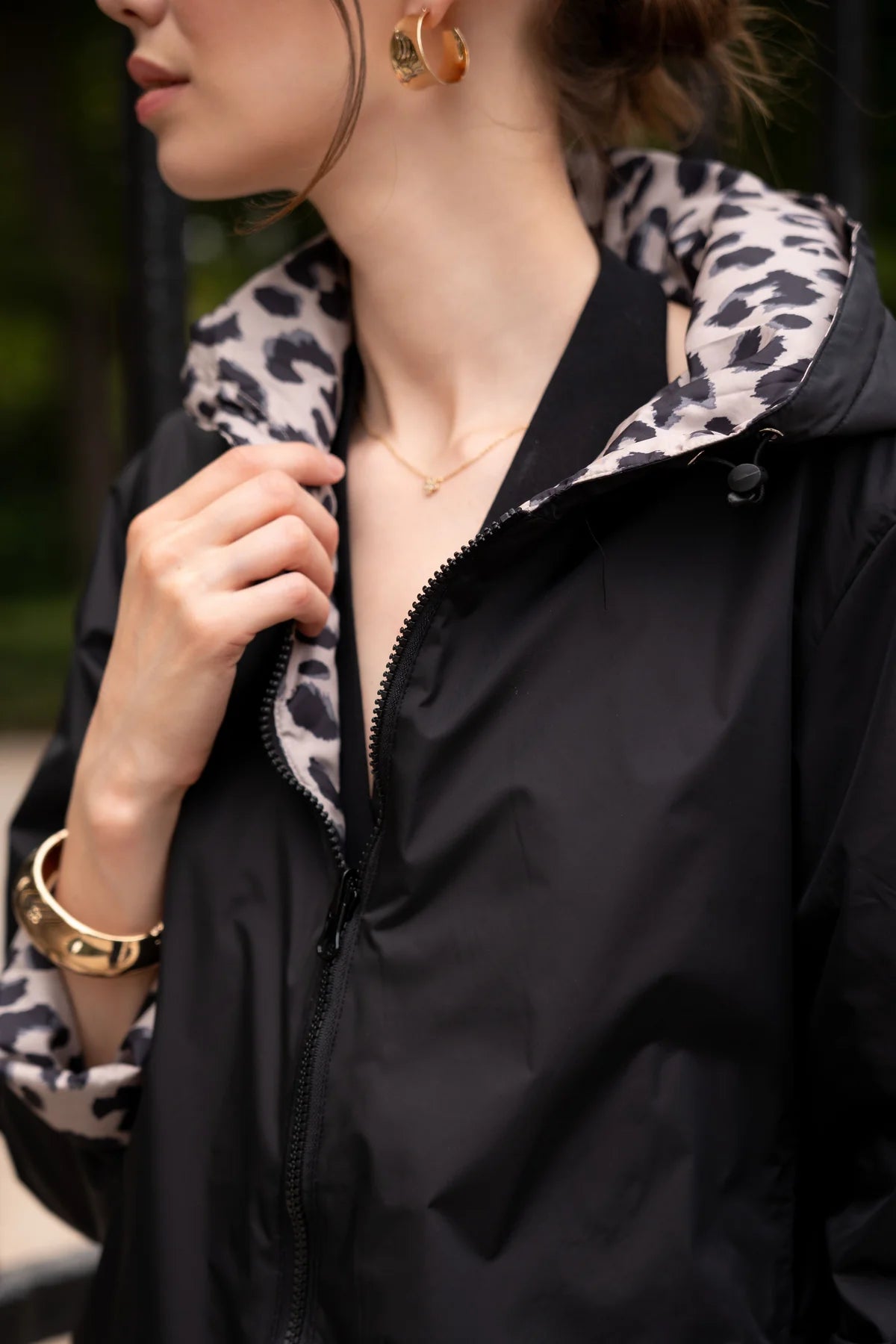 Imperméable rembourré mi-saison Laura Jo noir mat/léopard - Victoria court