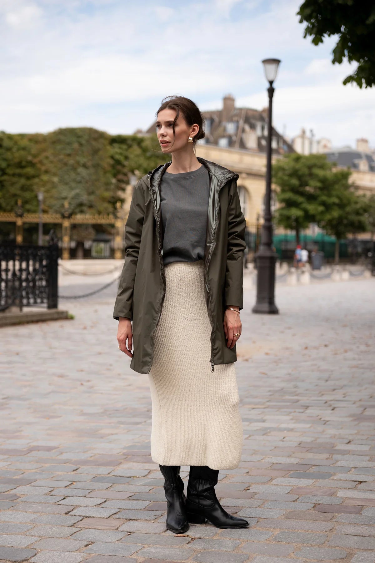 Imperméable rembourré mi-saison Laura Jo kaki mat/brillant - Victoria long - DÉSTOCKAGE taille XL