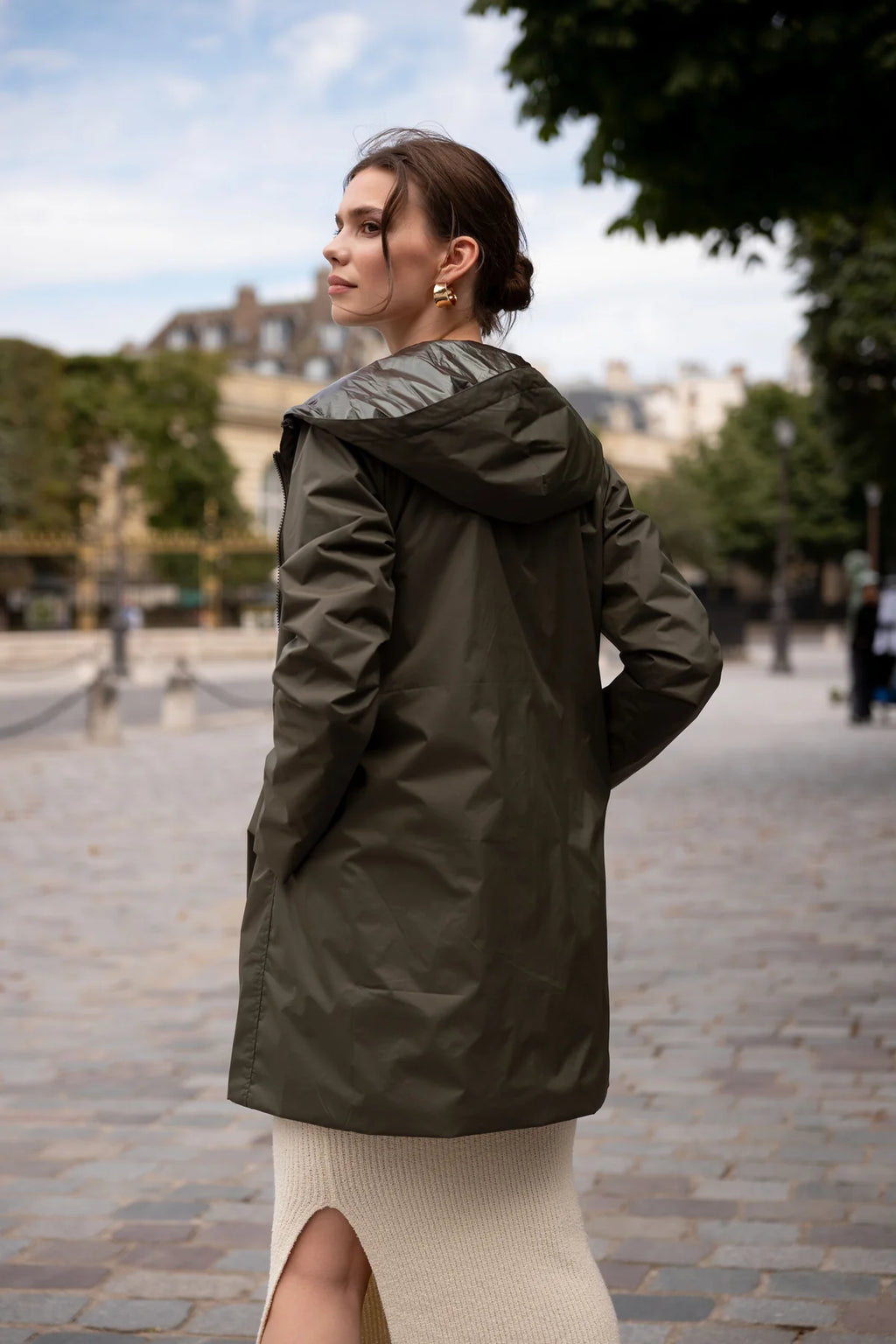 Imperméable rembourré mi-saison Laura Jo kaki mat/brillant - Victoria long - DÉSTOCKAGE taille XL