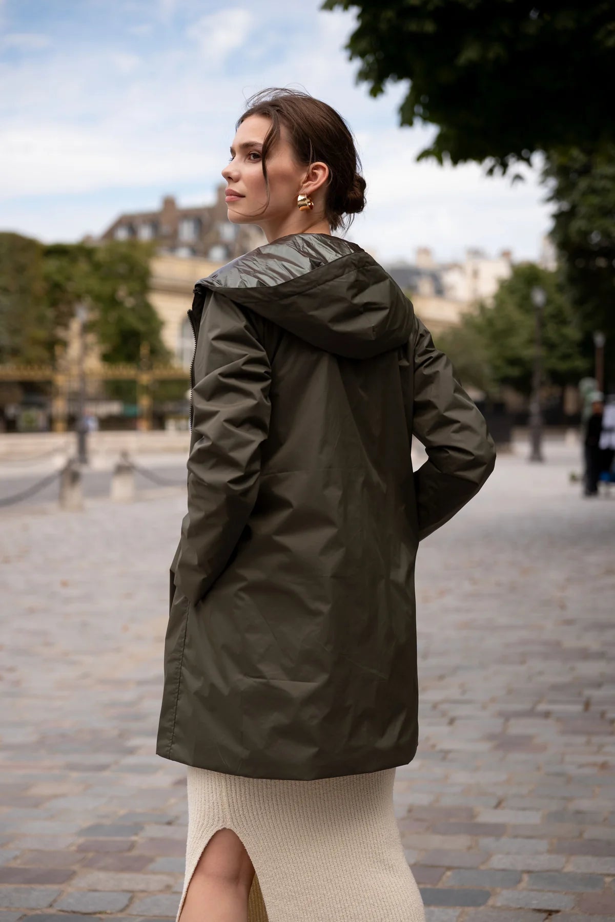 Imperméable rembourré mi-saison Laura Jo kaki mat/brillant - Victoria long - DÉSTOCKAGE taille XL