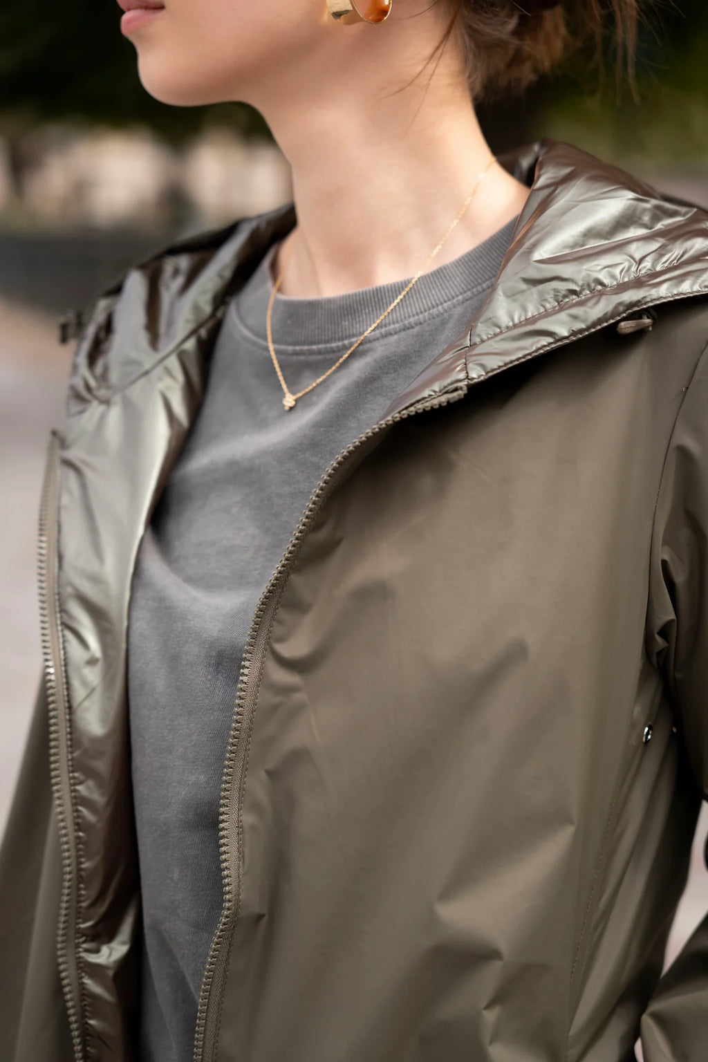 Imperméable rembourré mi-saison Laura Jo kaki mat/brillant - Victoria long - DÉSTOCKAGE taille XL