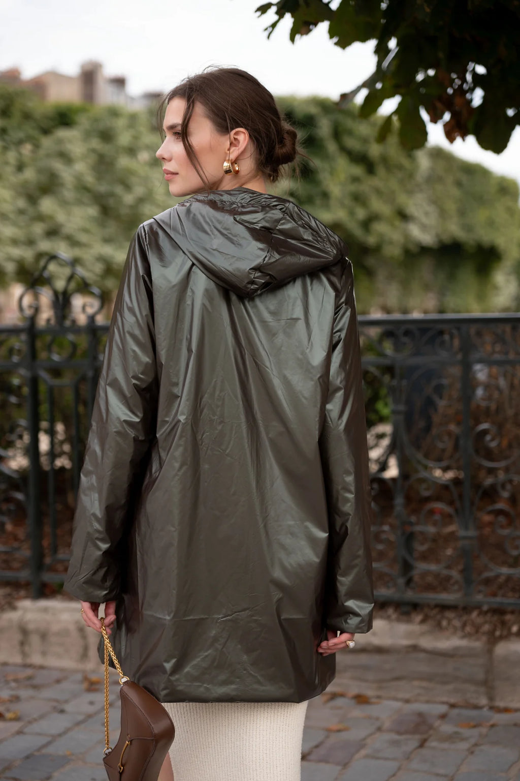 Imperméable rembourré mi-saison Laura Jo kaki mat/brillant - Victoria long - DÉSTOCKAGE taille XL