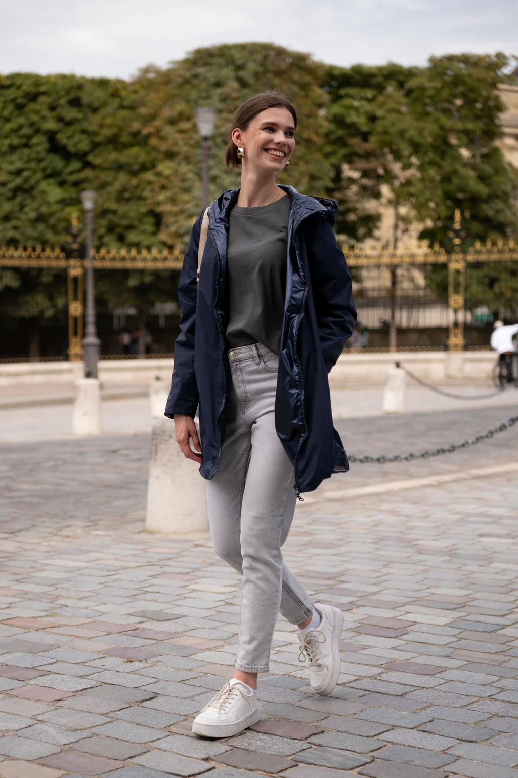 Imperméable rembourré mi-saison Laura Jo marine mat/brillant - Victoria long