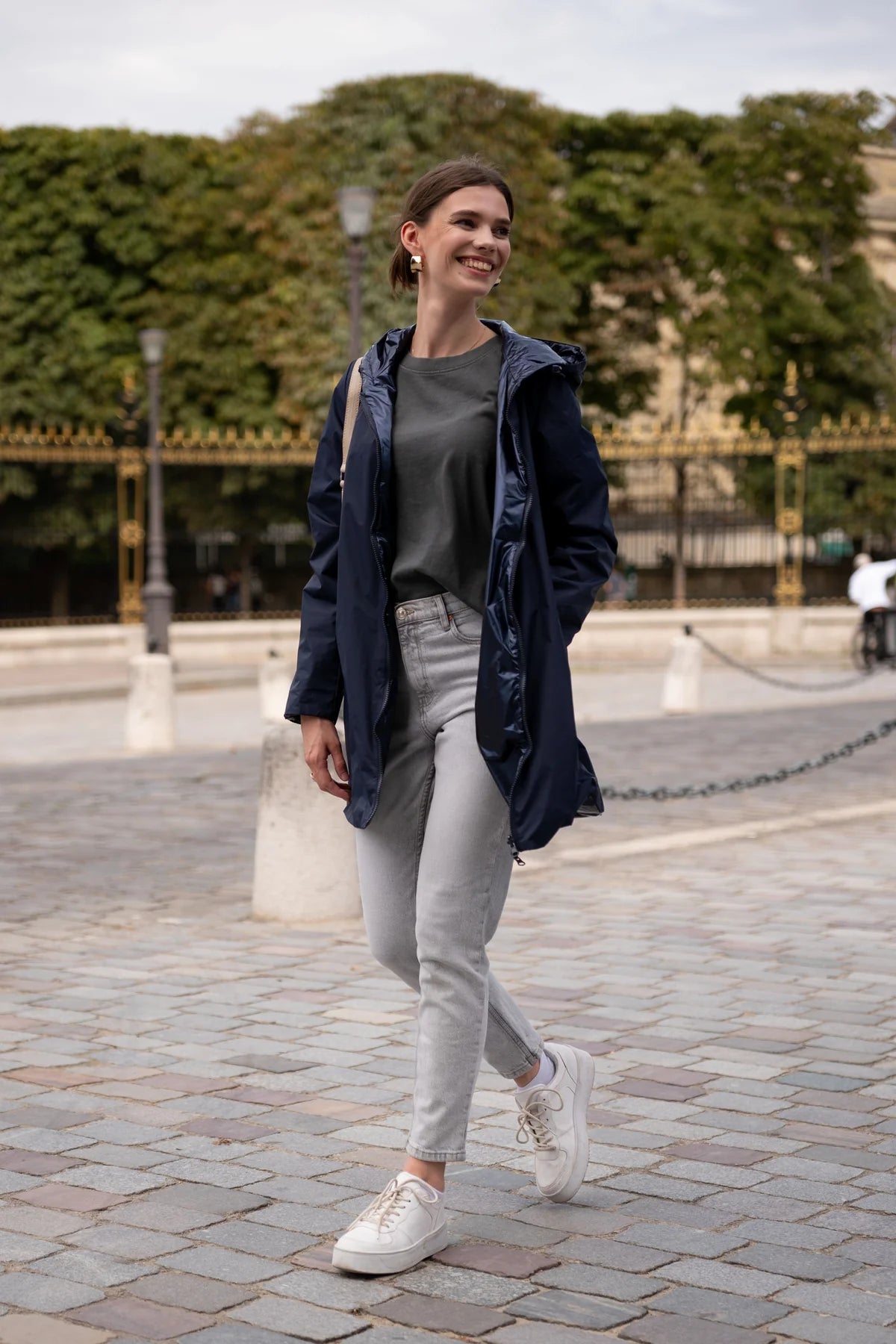 Imperméable rembourré mi-saison Laura Jo marine mat/brillant - Victoria long