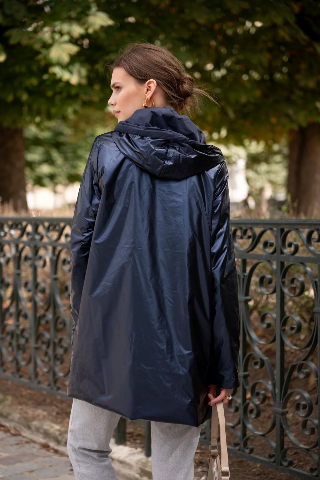 Imperméable rembourré mi-saison Laura Jo marine mat/brillant - Victoria long
