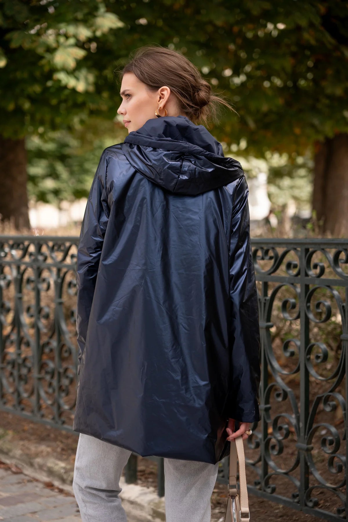 Imperméable rembourré mi-saison Laura Jo marine mat/brillant - Victoria long