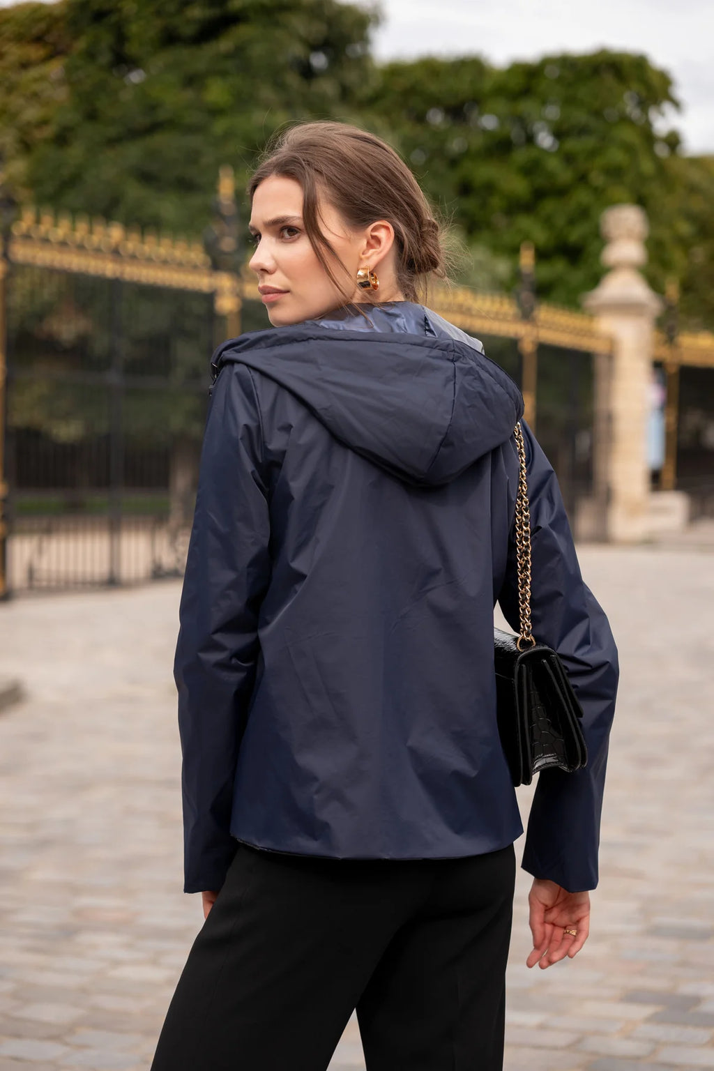 Imperméable rembourré mi-saison Laura Jo marine mat/brillant - Victoria court - DÉSTOCKAGE taille XL