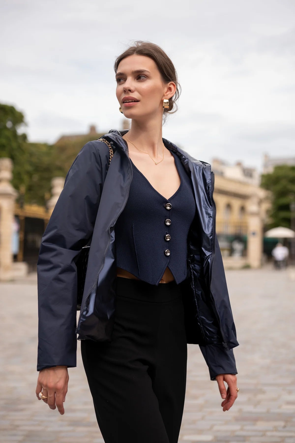 Imperméable rembourré mi-saison Laura Jo marine mat/brillant - Victoria court