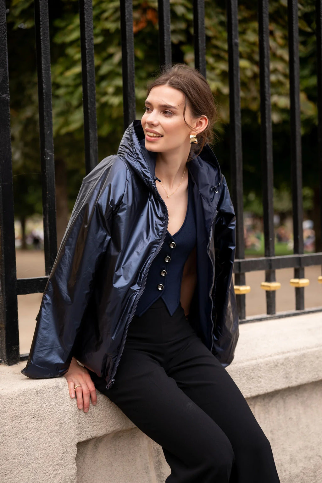 Imperméable rembourré mi-saison Laura Jo marine mat/brillant - Victoria court - DÉSTOCKAGE taille XL