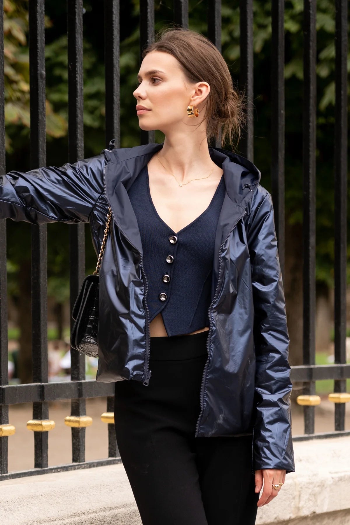 Imperméable rembourré mi-saison Laura Jo marine mat/brillant - Victoria court - DÉSTOCKAGE taille XL