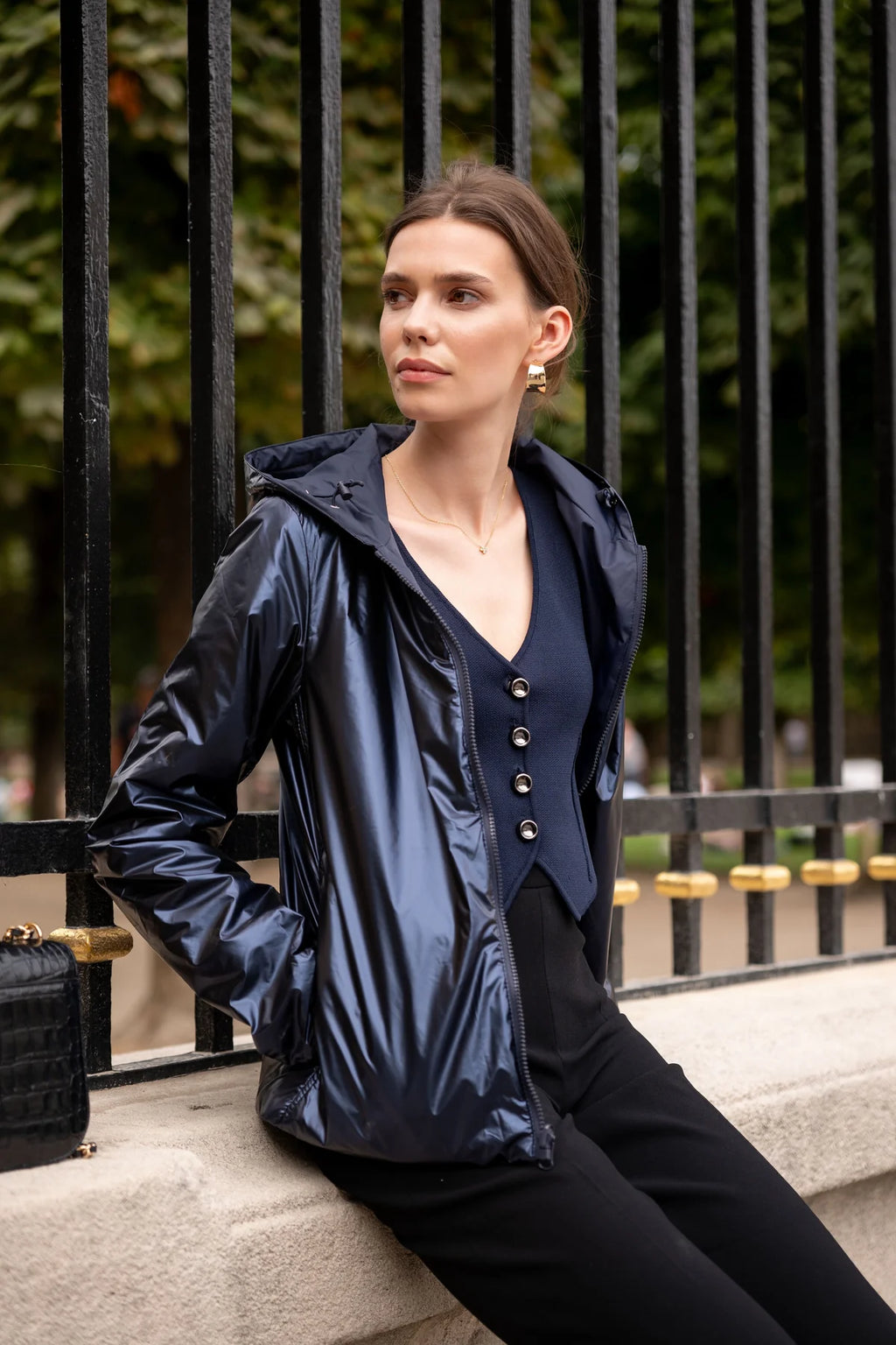 Imperméable rembourré mi-saison Laura Jo marine mat/brillant - Victoria court - DÉSTOCKAGE taille XL