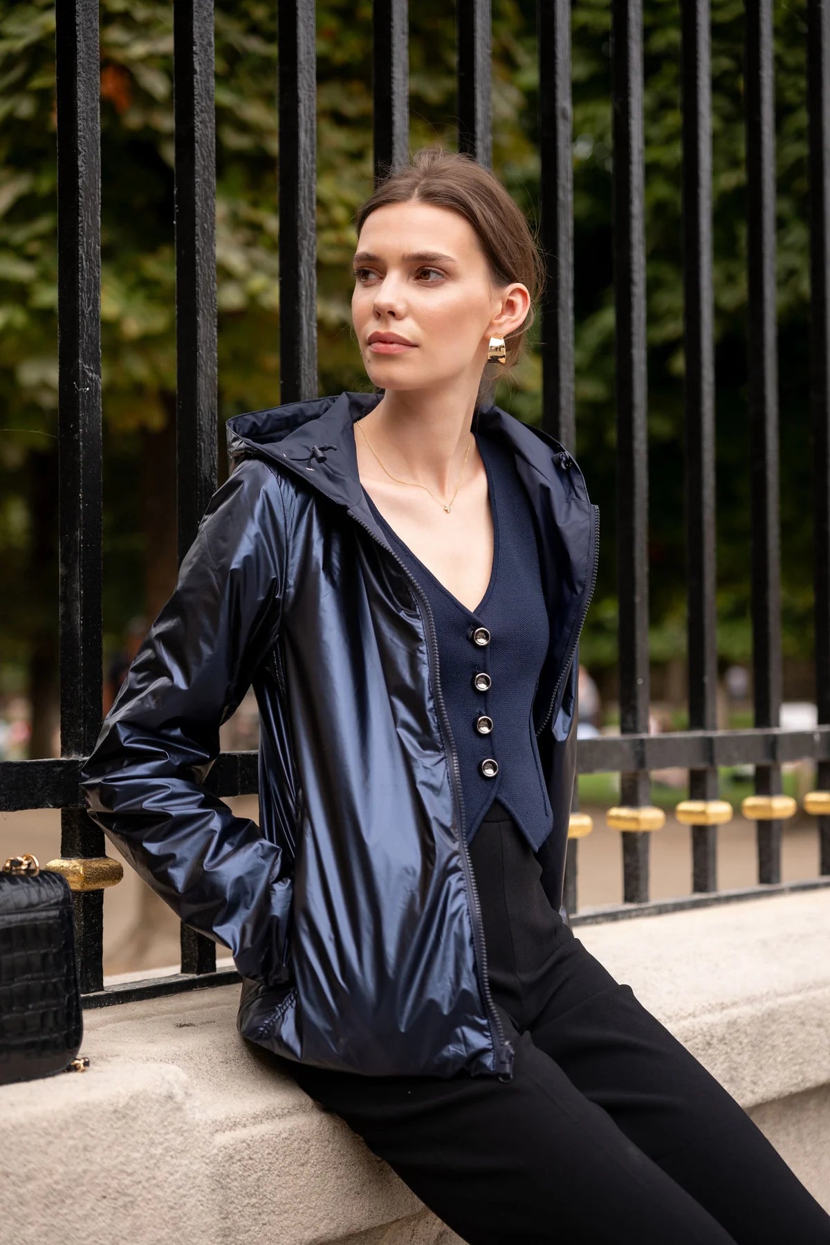 Imperméable rembourré mi-saison Laura Jo marine mat/brillant - Victoria court - DÉSTOCKAGE taille XL