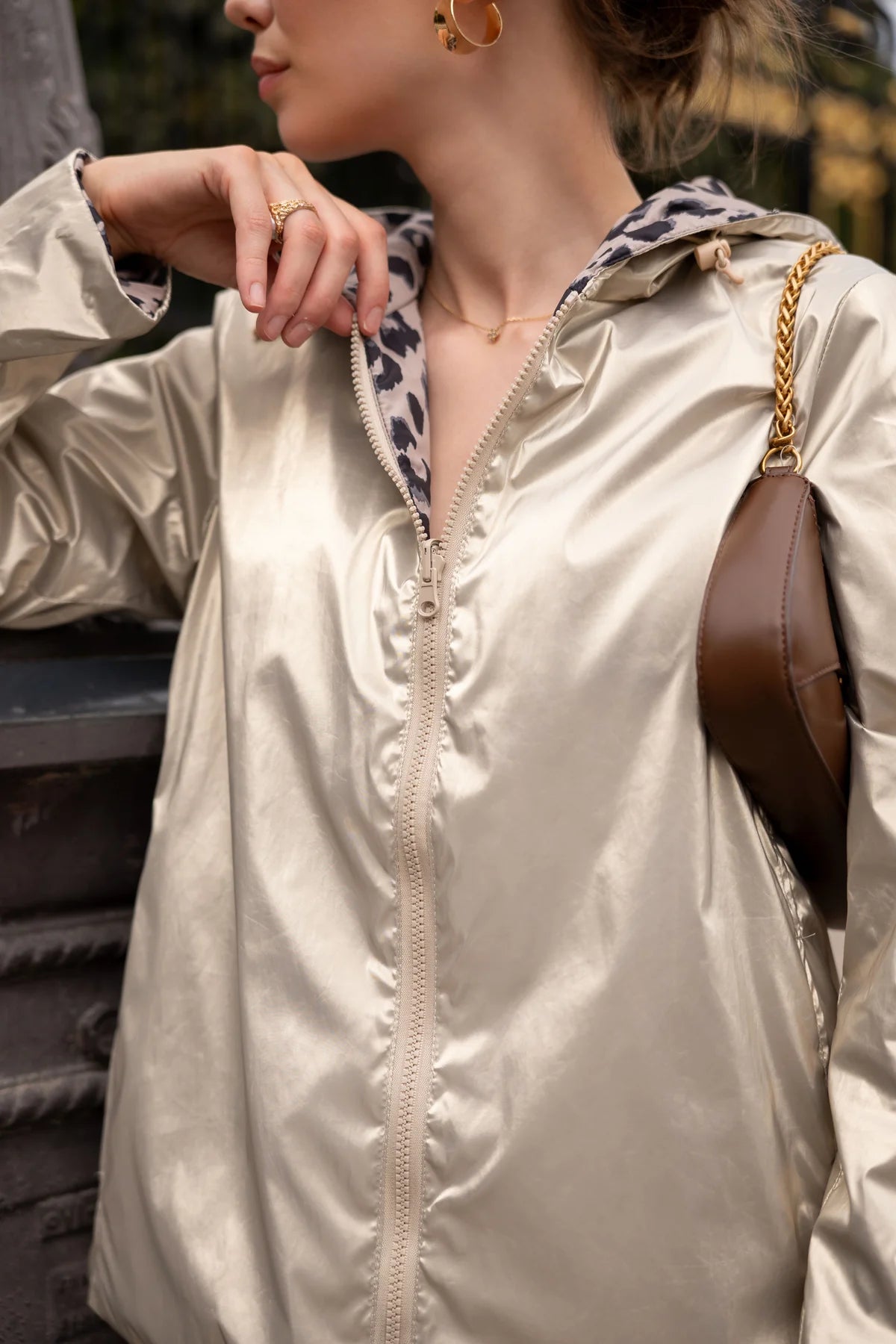 Imperméable rembourré mi-saison Laura Jo doré/léopard - Victoria court