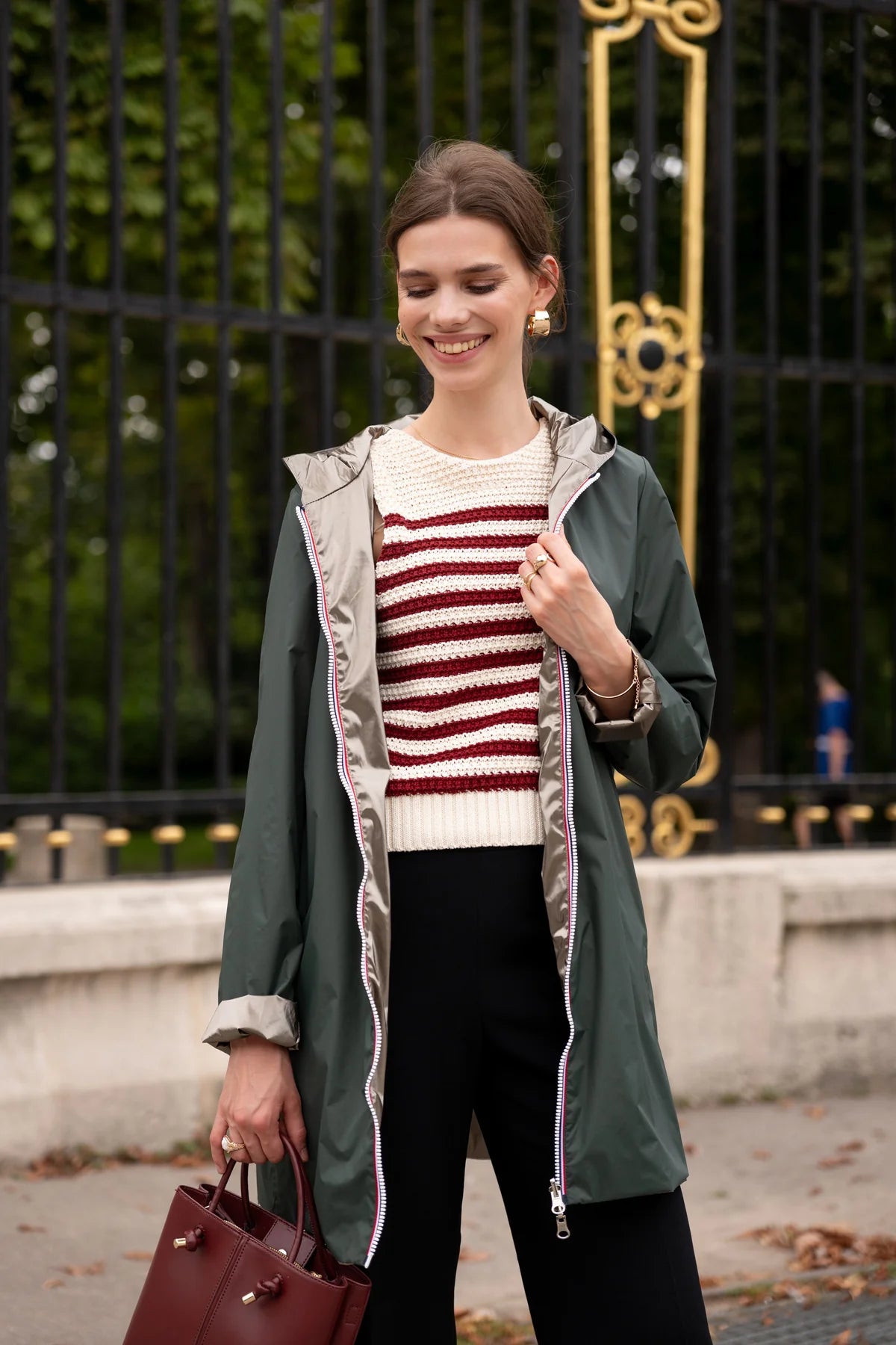 Imperméable réversible Laura Jo vert forêt/bronze - Elena longue - DÉSTOCKAGE taille XL