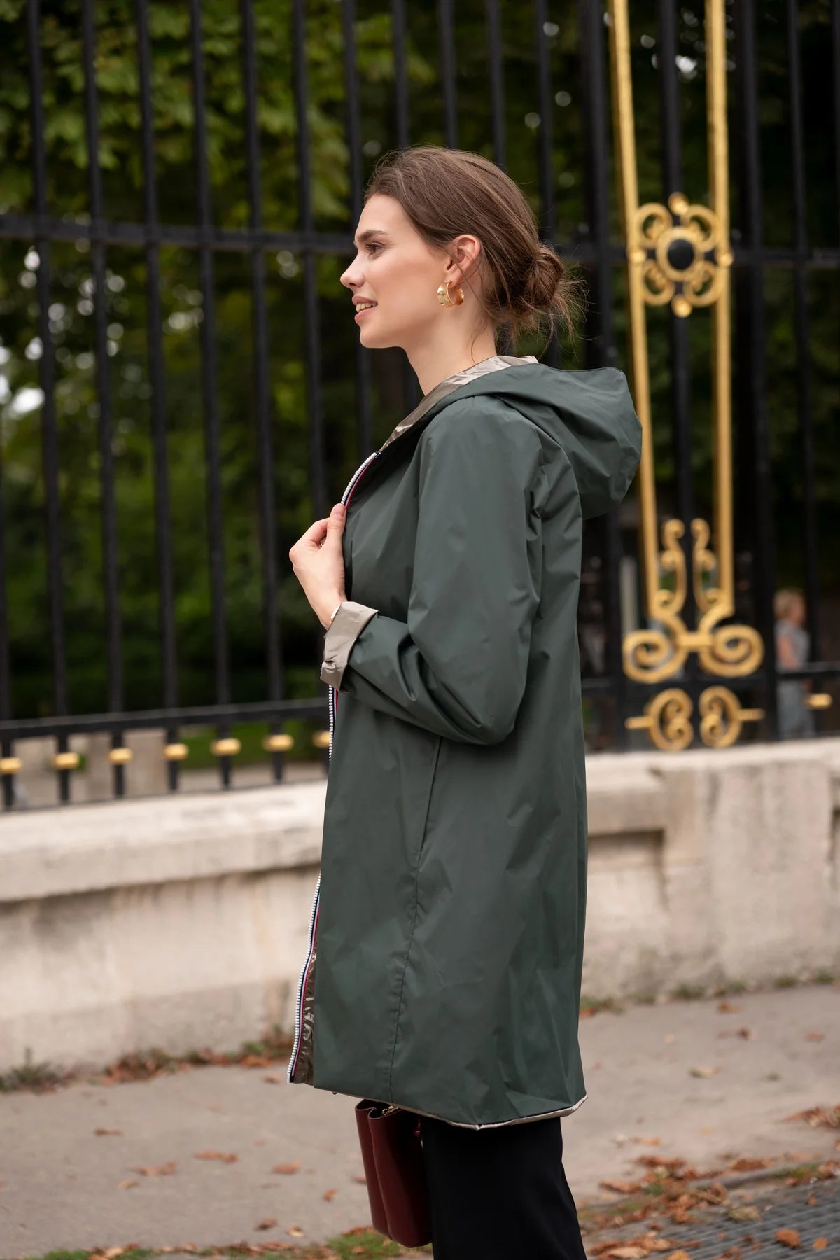 Imperméable réversible Laura Jo vert forêt/bronze - Elena longue