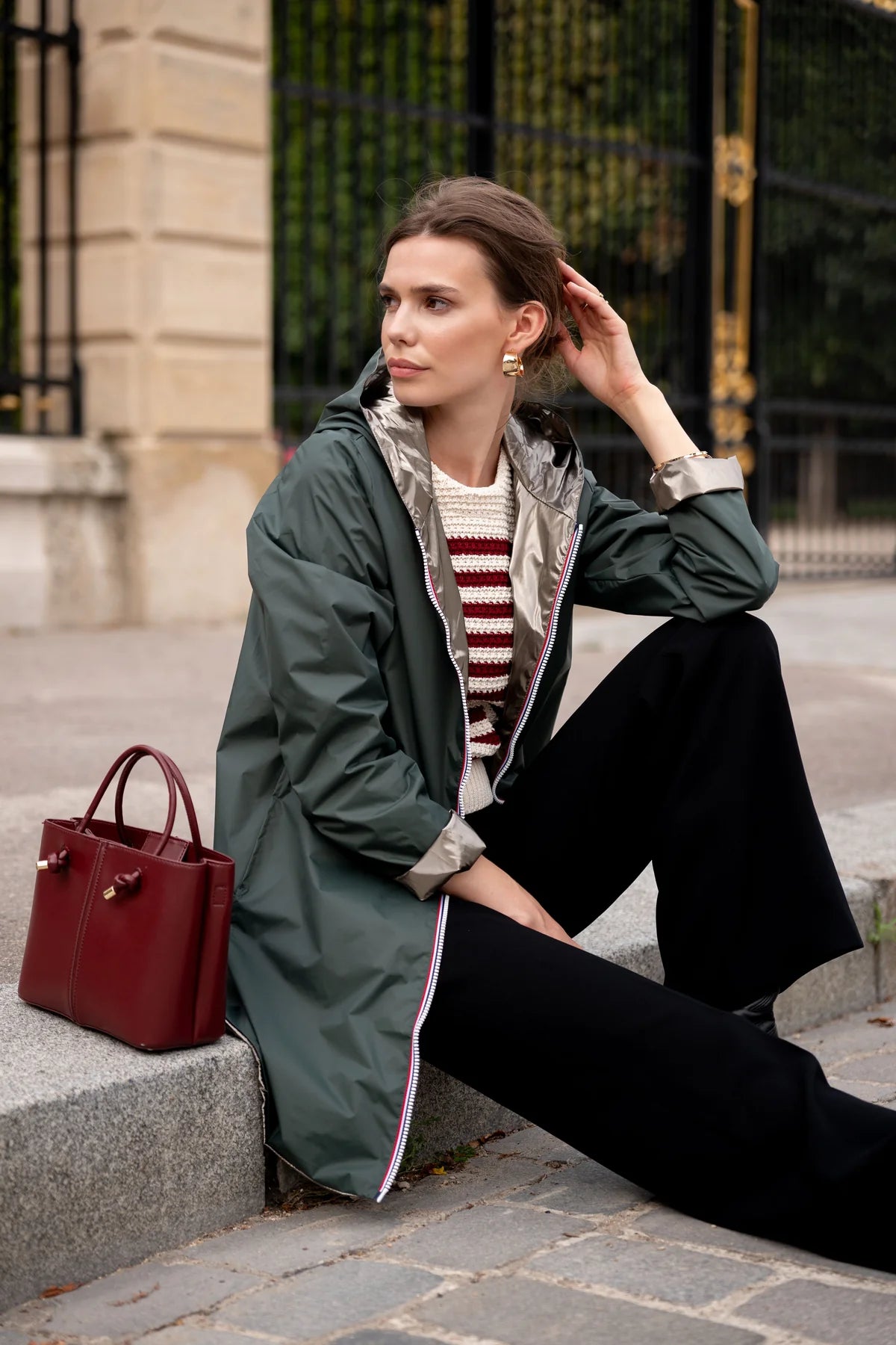 Imperméable réversible Laura Jo vert forêt/bronze - Elena longue - DÉSTOCKAGE taille XL