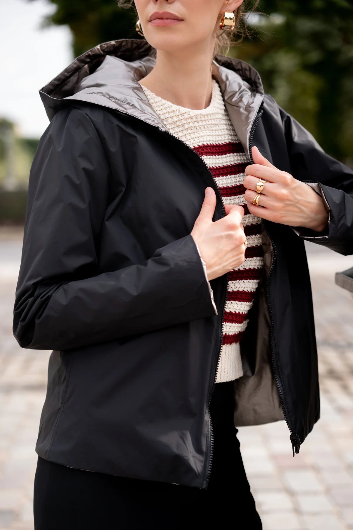 Imperméable rembourré mi-saison Laura Jo noir mat/brillant - Victoria court