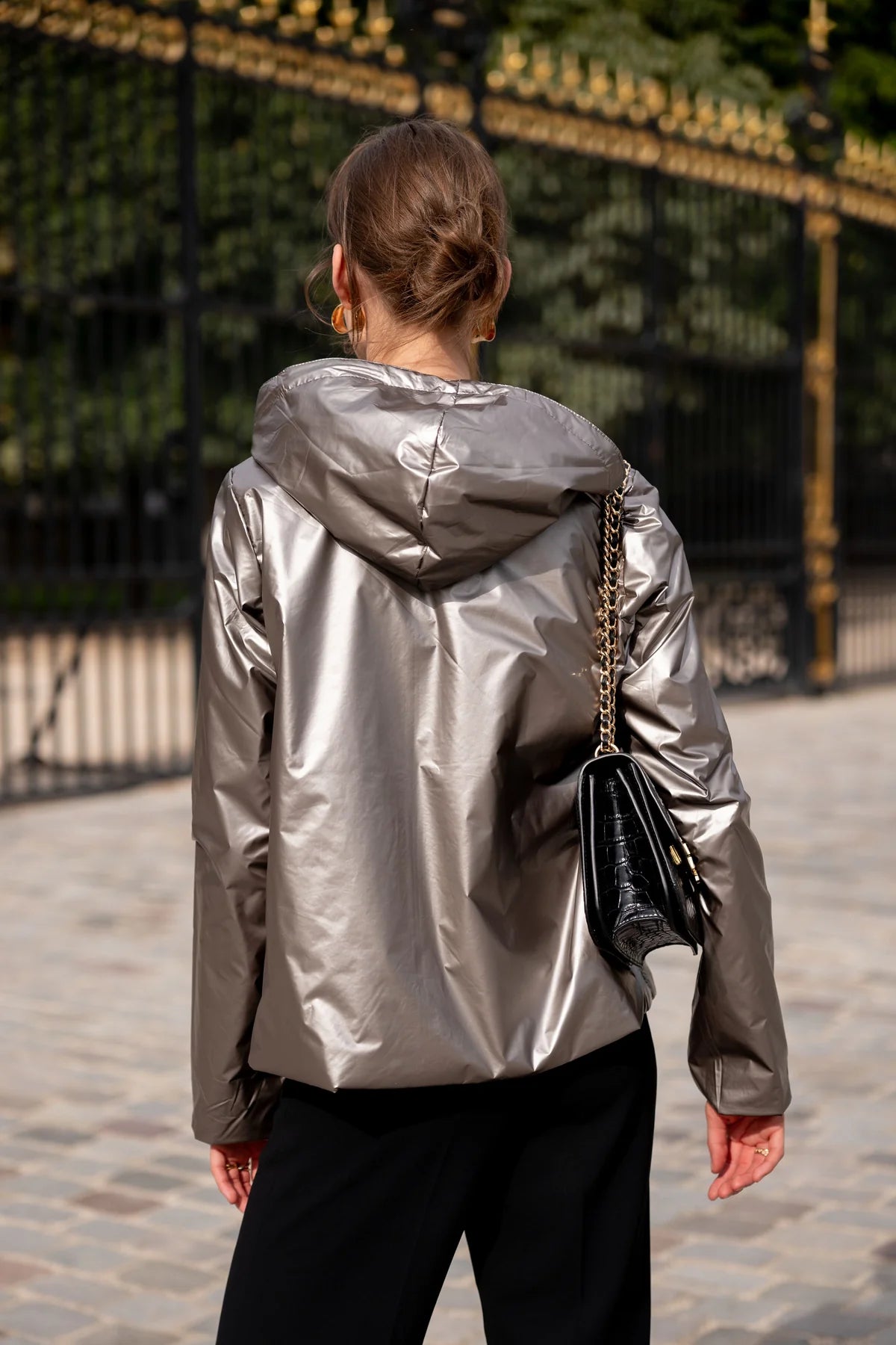 Imperméable rembourré mi-saison Laura Jo noir mat/brillant - Victoria court