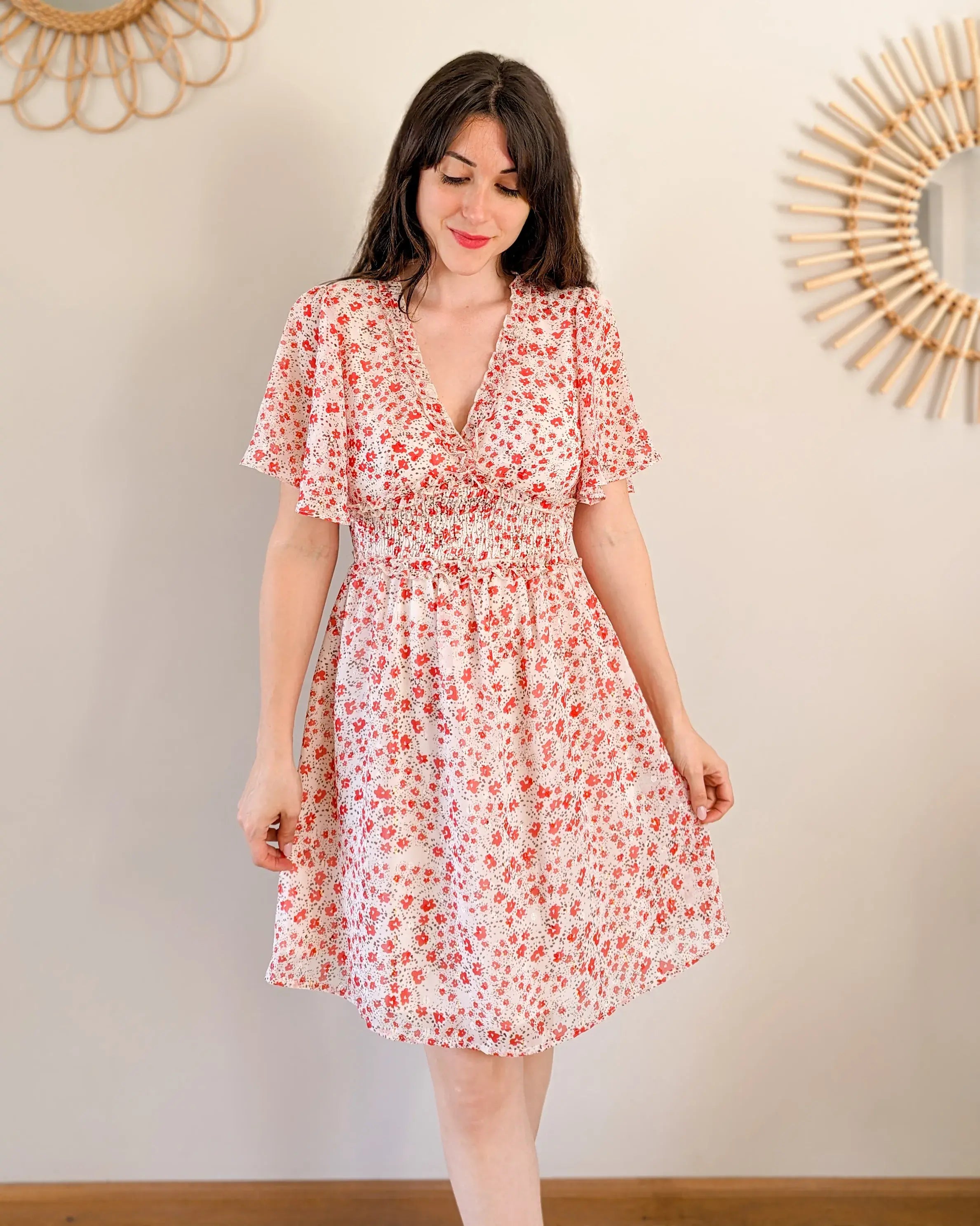 Robe courte à motifs rouge - Thaïs