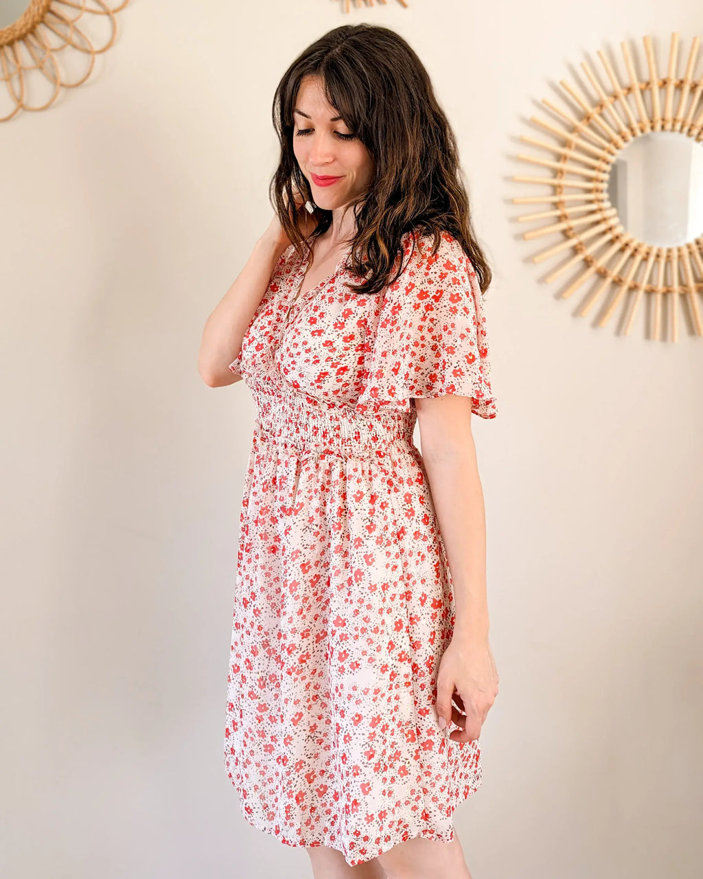 Robe courte à motifs rouge - Thaïs