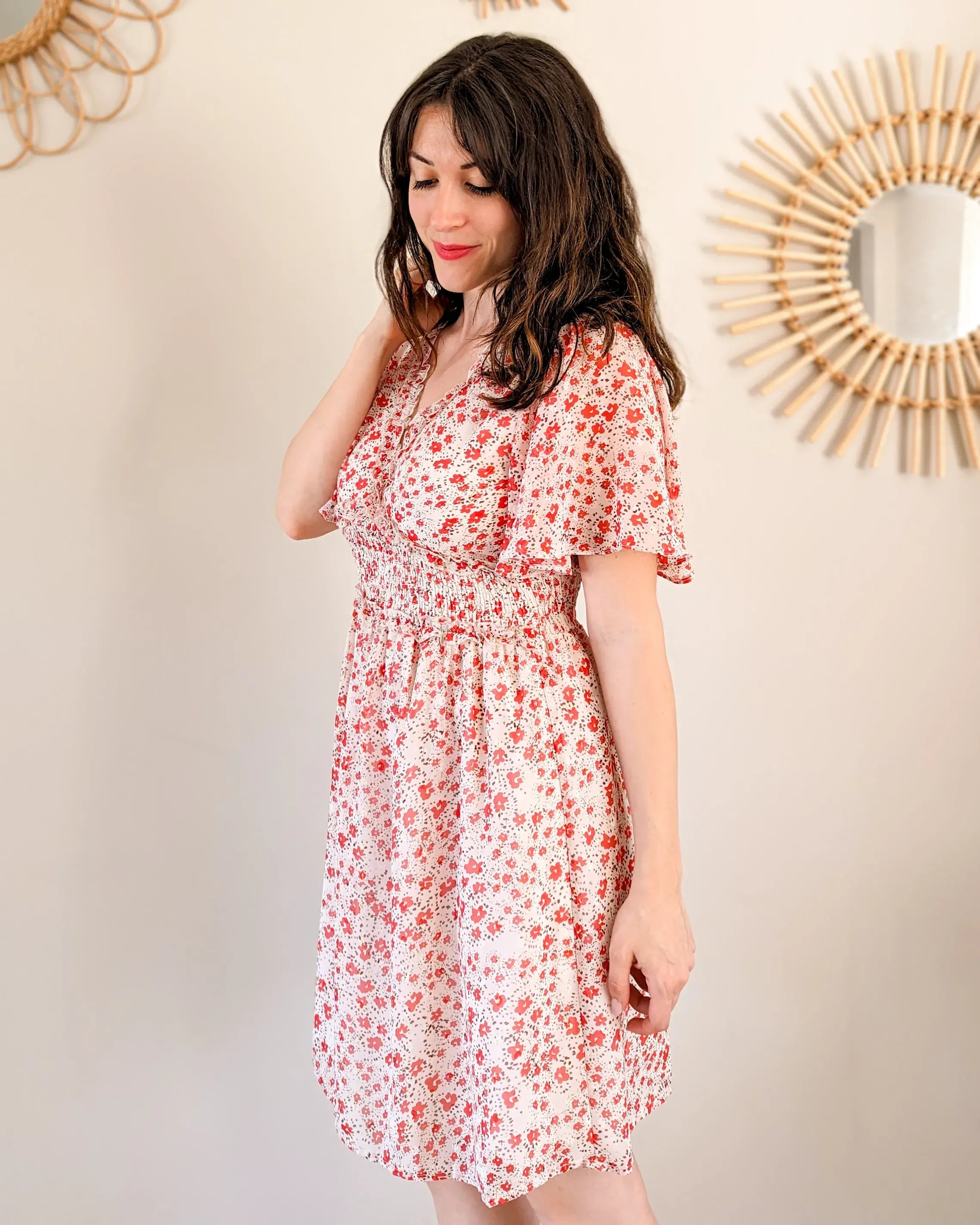 Robe courte à motifs rouge - Thaïs