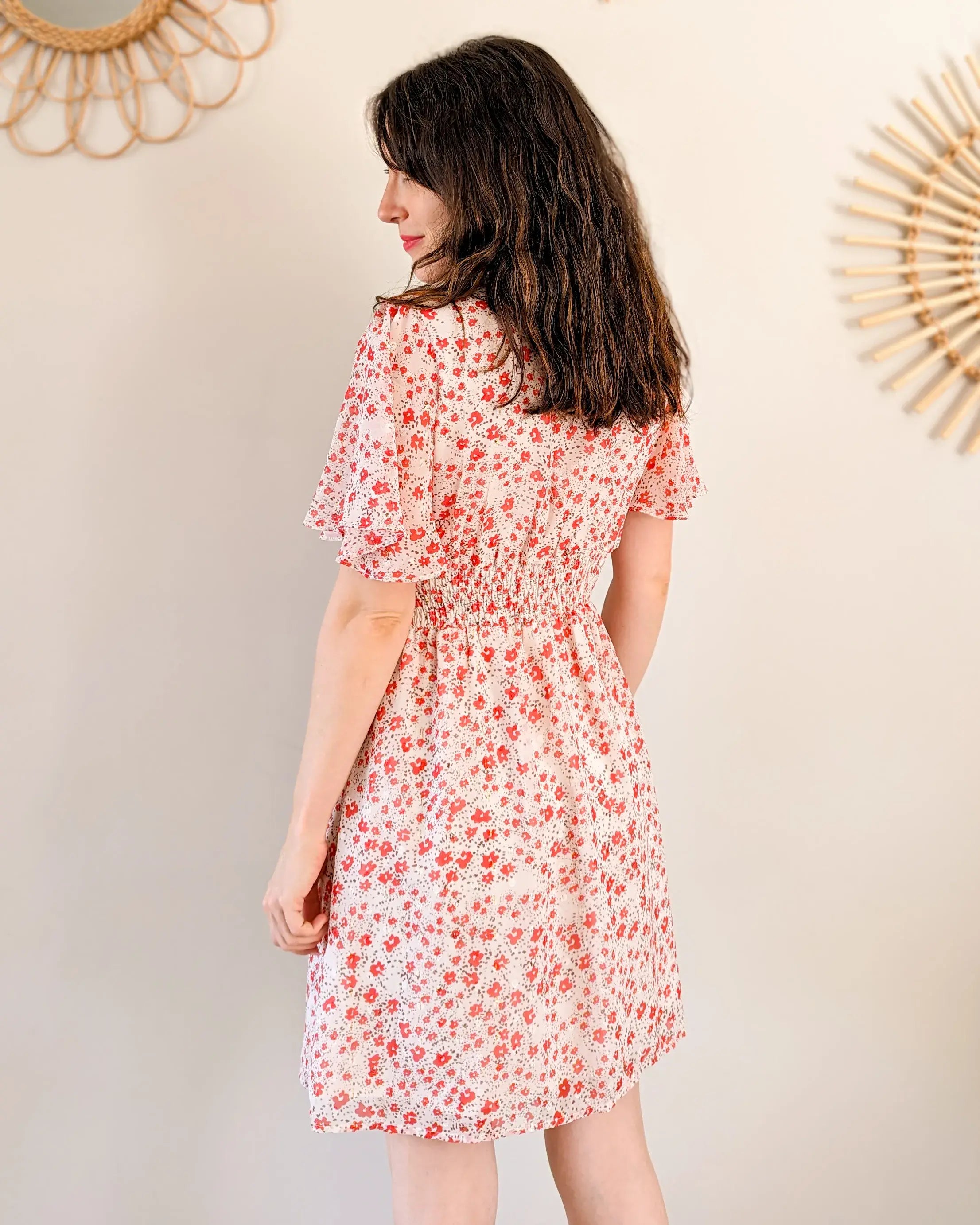 Robe courte à motifs rouge - Thaïs