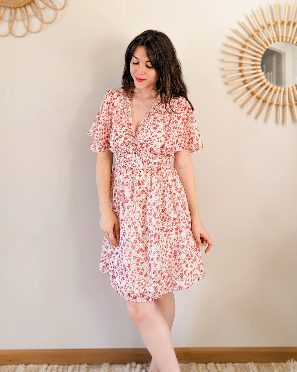 Robe courte à motifs rouge - Thaïs