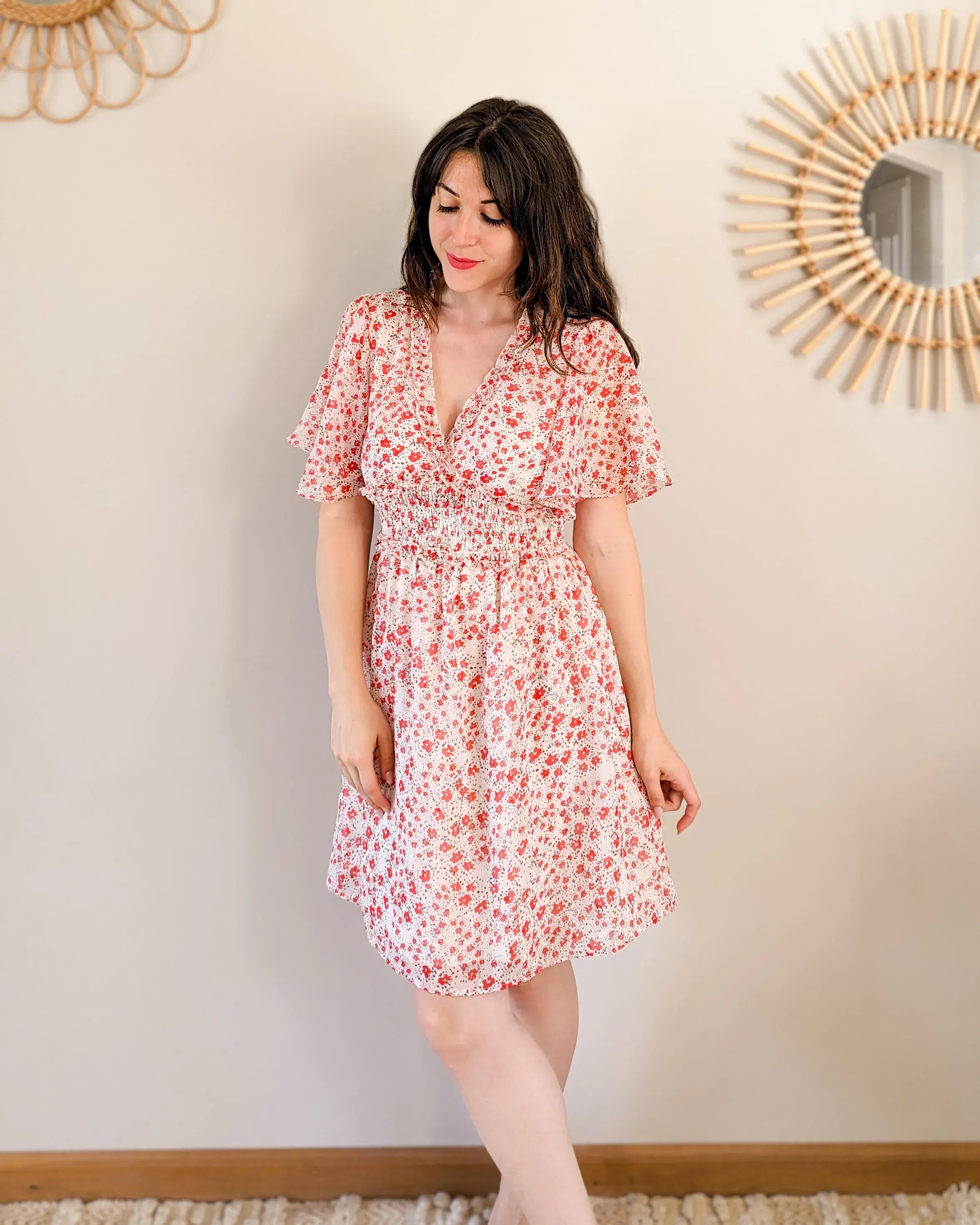 Robe courte à motifs rouge - Thaïs