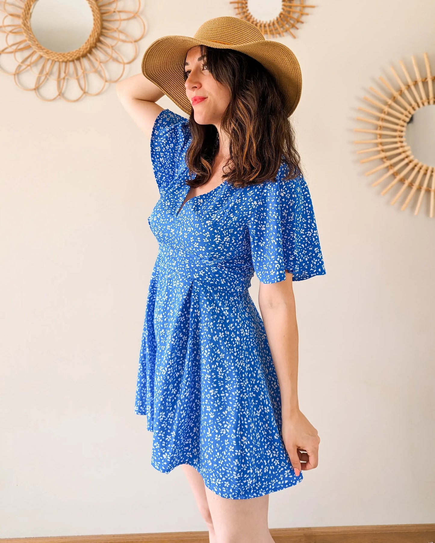 Combi-short bleu fleurie - Sardaigne