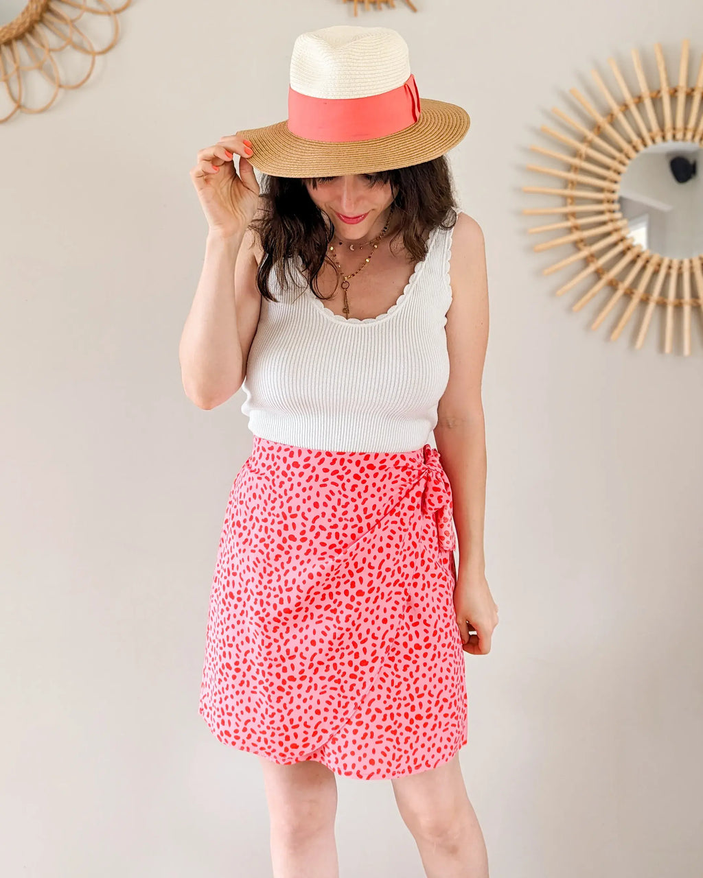 Jupe rose à motifs - Lisette