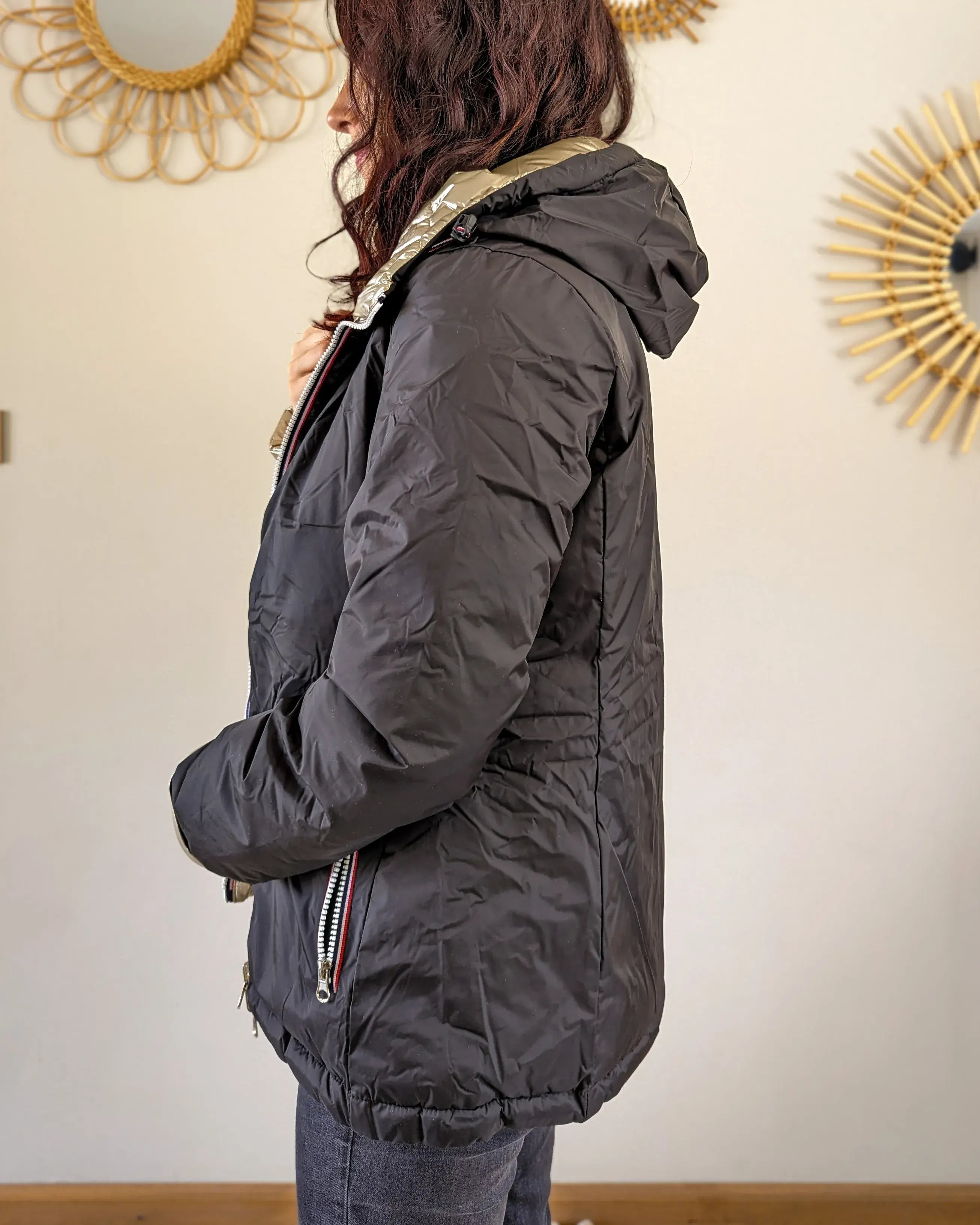 Doudoune réversible imperméable Laura Jo noire/dorée - Amélia courte - DÉSTOCKAGE taille XL