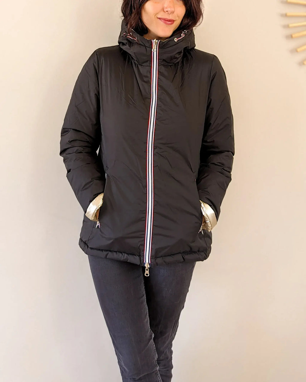 Doudoune réversible imperméable Laura Jo noire/dorée - Amélia courte - DÉSTOCKAGE taille XL
