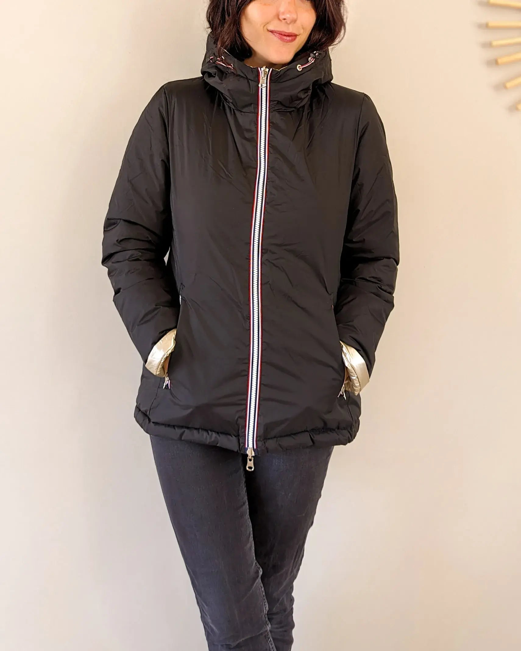 Doudoune réversible imperméable Laura Jo noire/dorée - Amélia courte - DÉSTOCKAGE taille XL