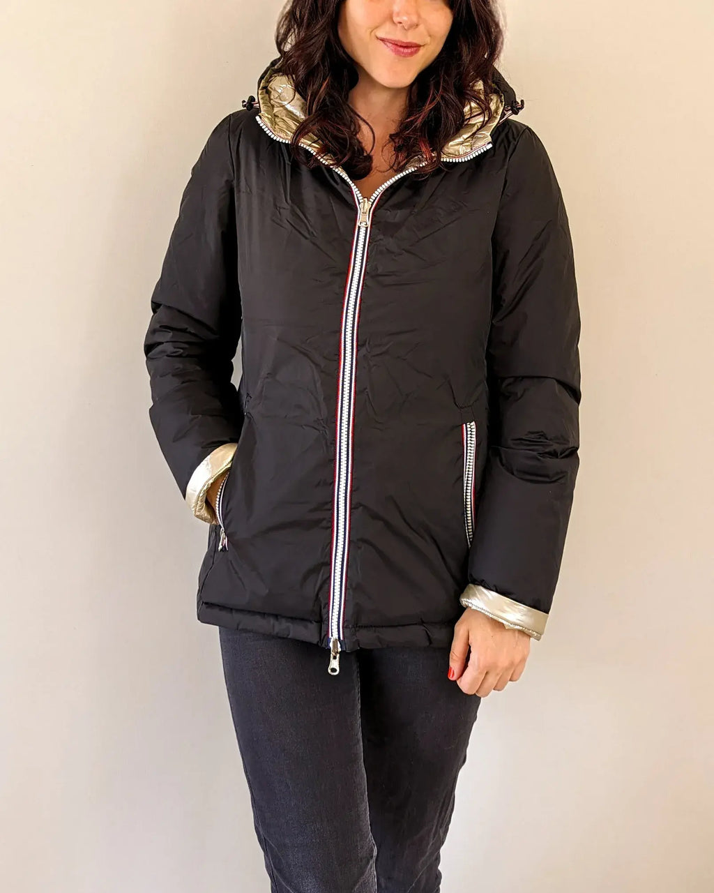 Doudoune réversible imperméable Laura Jo noire/dorée - Amélia courte - DÉSTOCKAGE taille XL