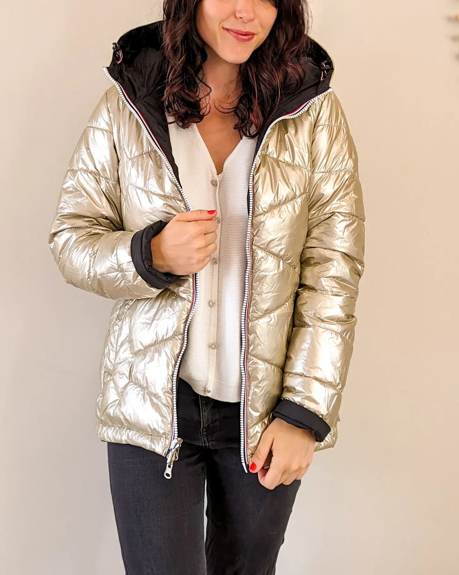 Doudoune réversible imperméable Laura Jo noire/dorée - Amélia courte - DÉSTOCKAGE taille XL