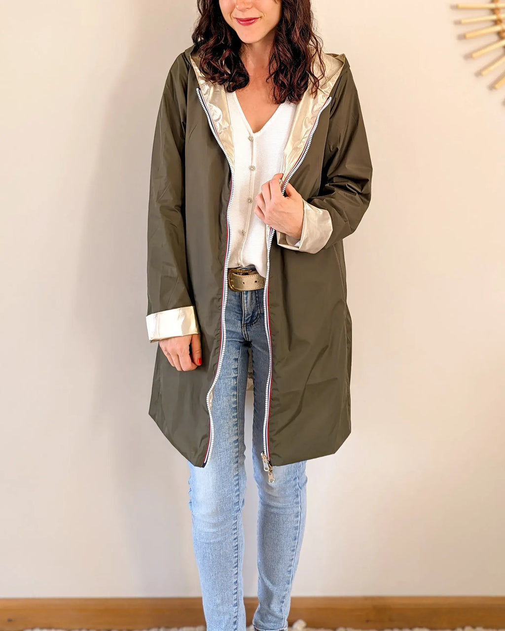 Imperméable réversible Laura Jo kaki/dorée - Elena longue - DÉSTOCKAGE taille XL