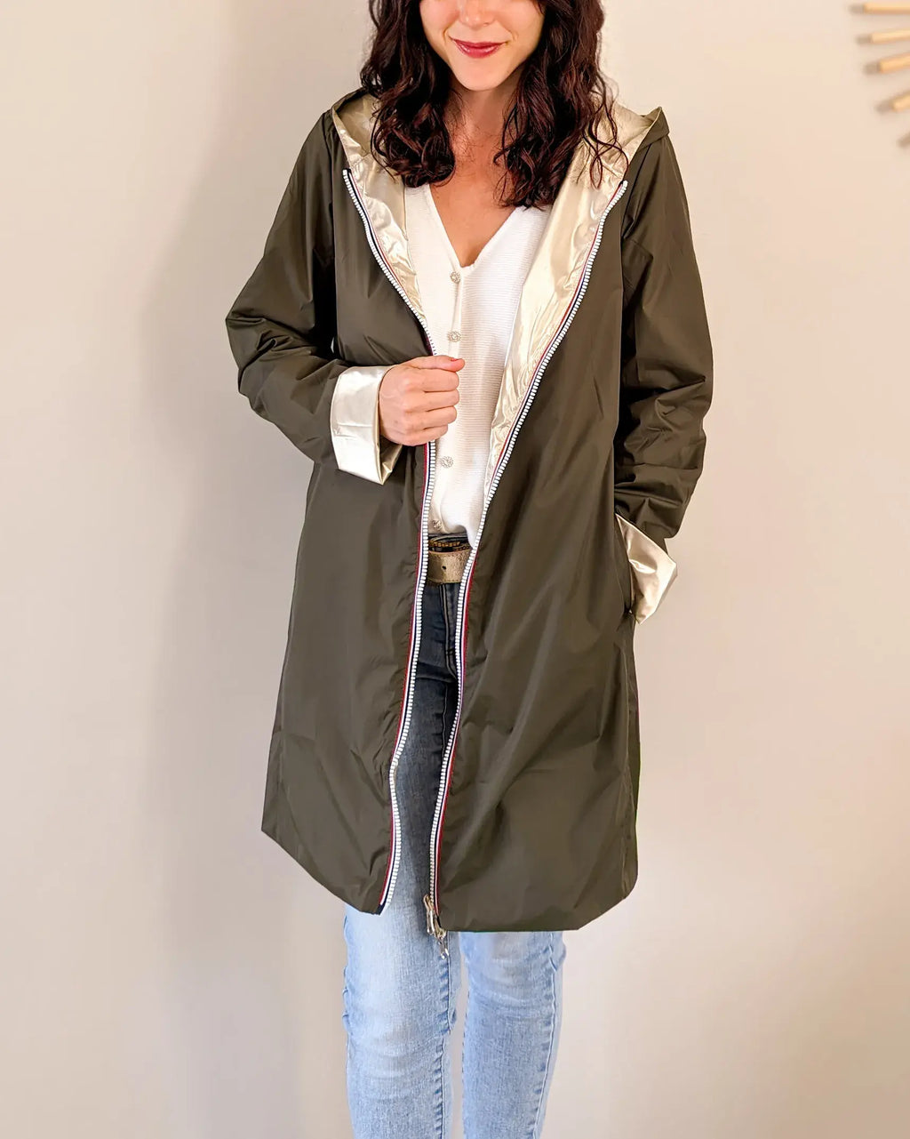 Imperméable réversible Laura Jo kaki/dorée - Elena longue - DÉSTOCKAGE taille XL
