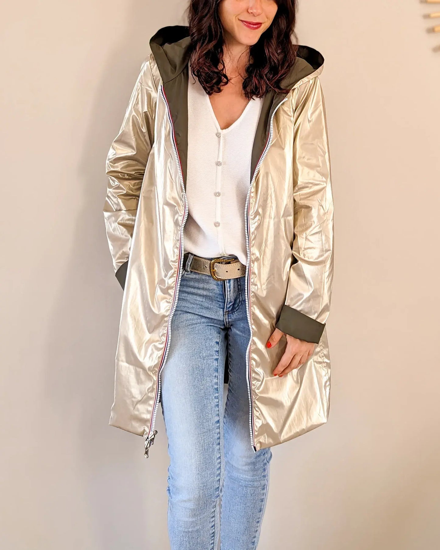 Imperméable réversible Laura Jo kaki/dorée - Elena longue