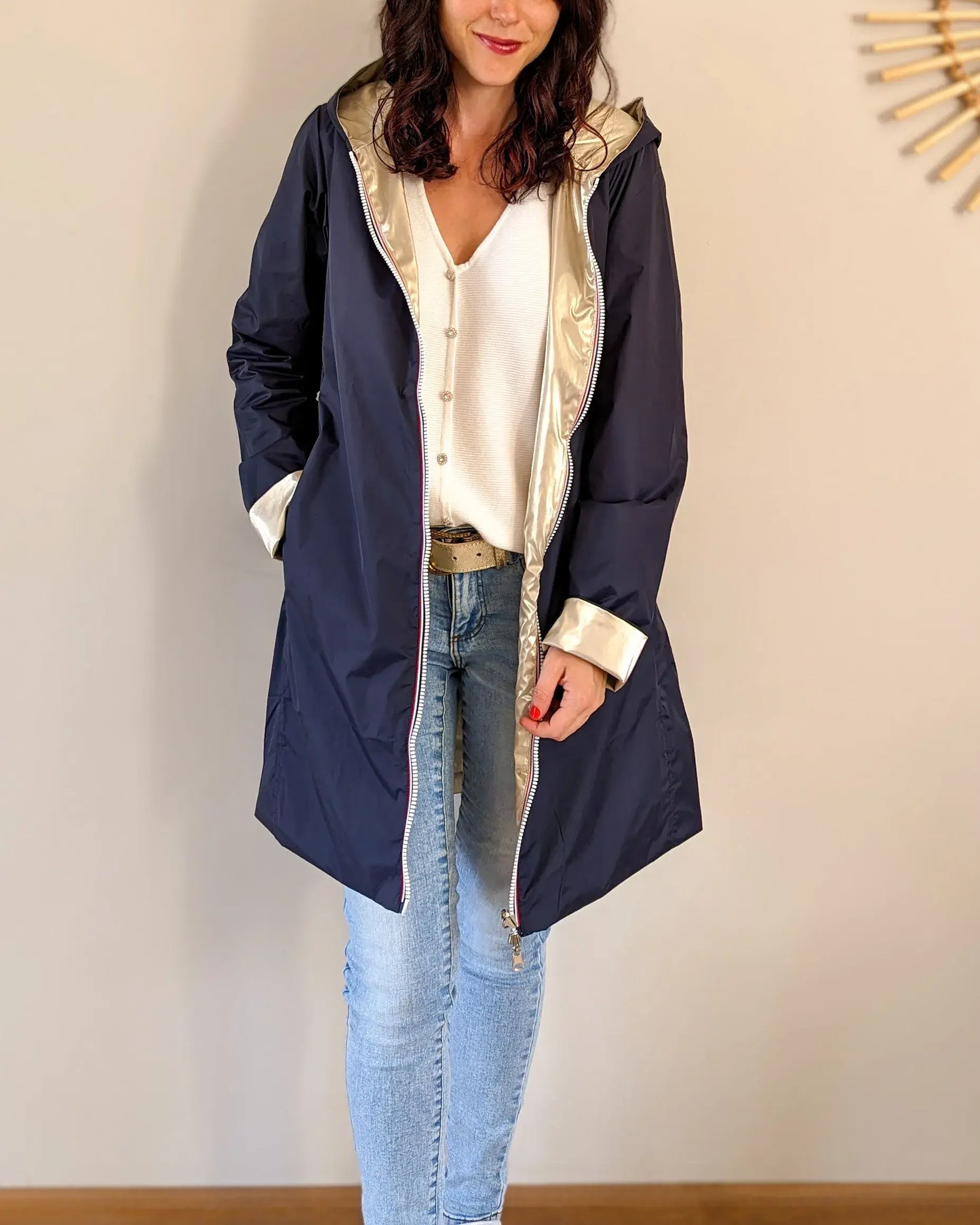 Imperméable réversible Laura Jo marine/dorée - Elena longue
